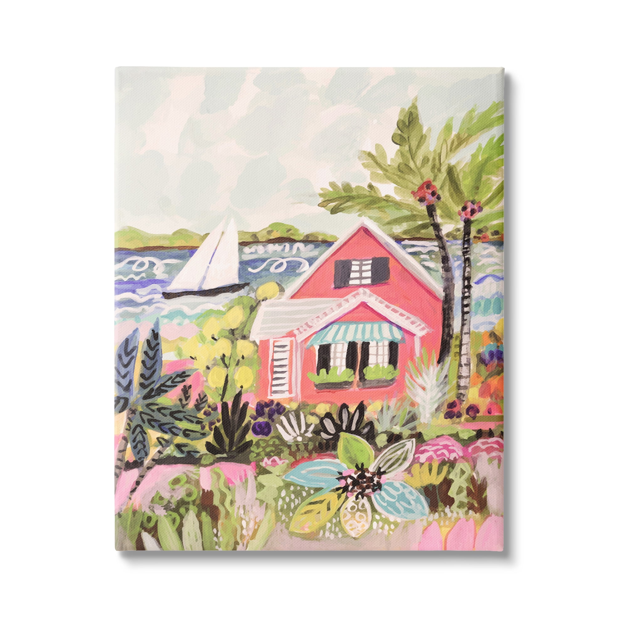 Stupell Industries Tropical Cottage Scenery Landscape Painting Gallery Wrapped Canvas Art Print Wall Art, 36 x 48