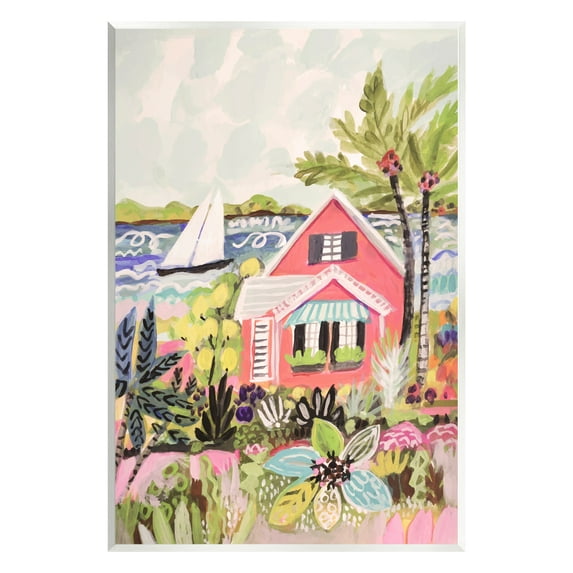 Stupell Industries Tropical Cottage Scenery Landscape Painting Unframed Art Print Wall Art, 13 x 19