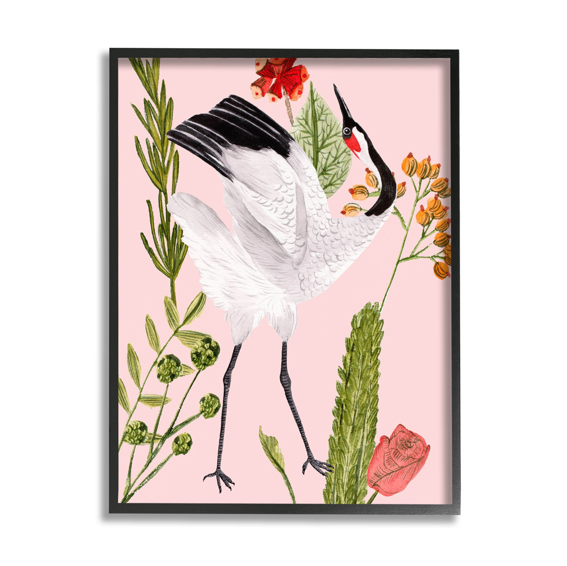 Stupell Industries Tropical Crane Bird Botanicals Graphic Art Black Framed Art Print Wall Art, Design by Melissa Wang