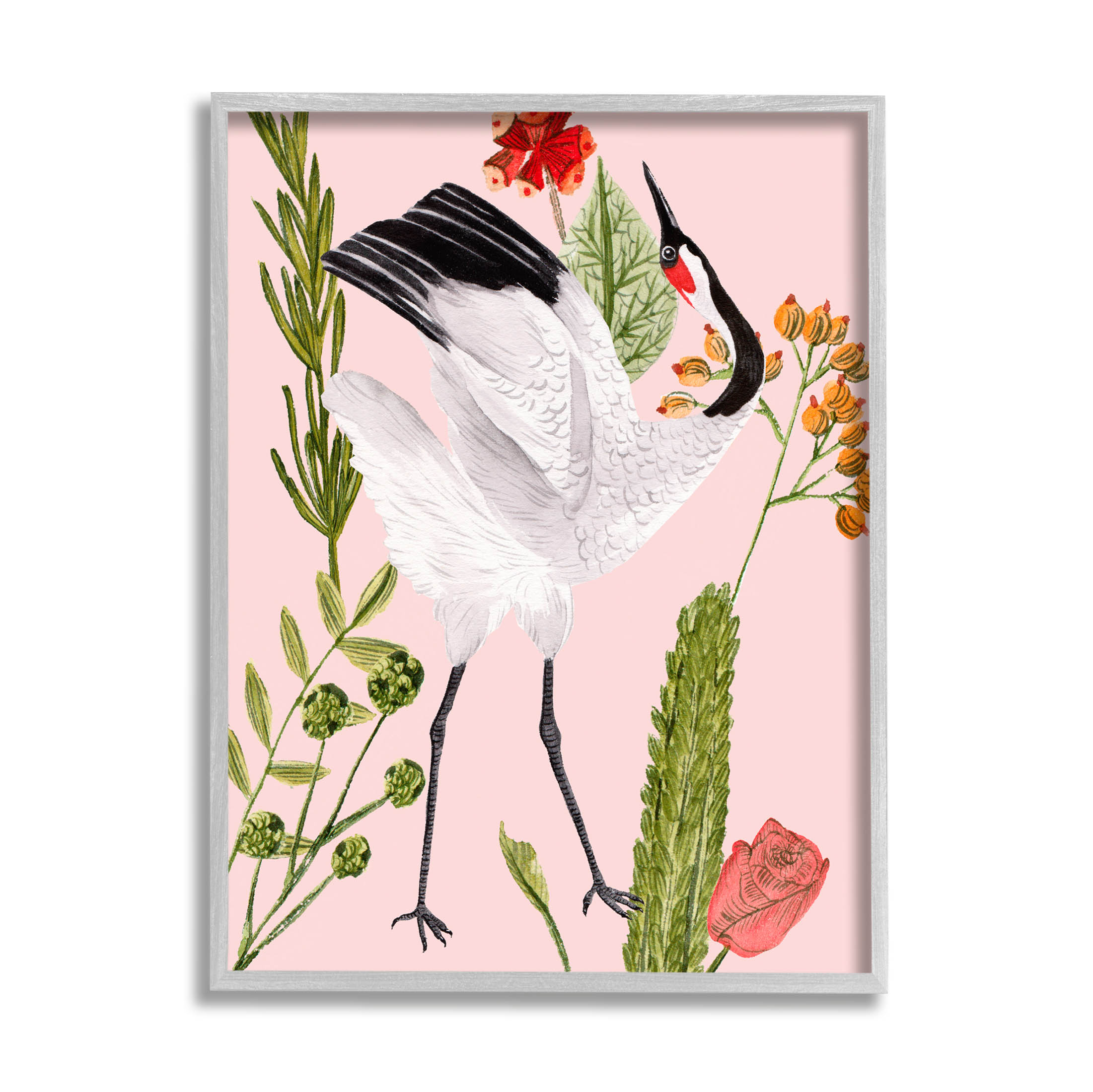 Stupell Industries Tropical Crane Bird Botanicals Graphic Art Gray Framed Art Print Wall Art, Design by Melissa Wang