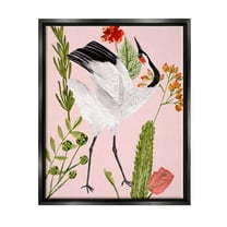 Stupell Industries Tropical Crane Bird Botanicals Graphic Art Jet Black Floating Framed Canvas Print Wall Art, Design by Melissa Wang