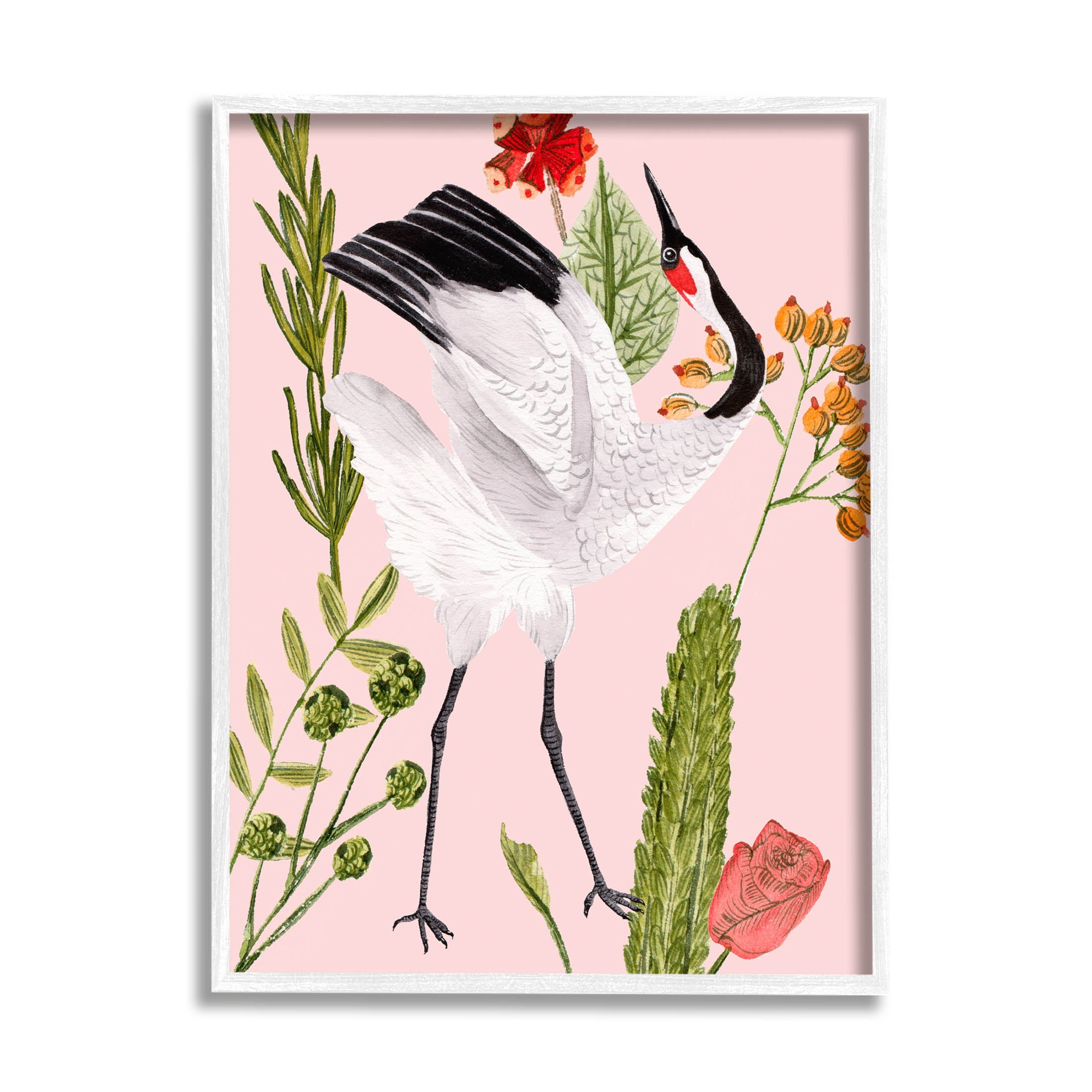 Stupell Industries Tropical Crane Bird Botanicals Graphic Art White Framed Art Print Wall Art, Design by Melissa Wang