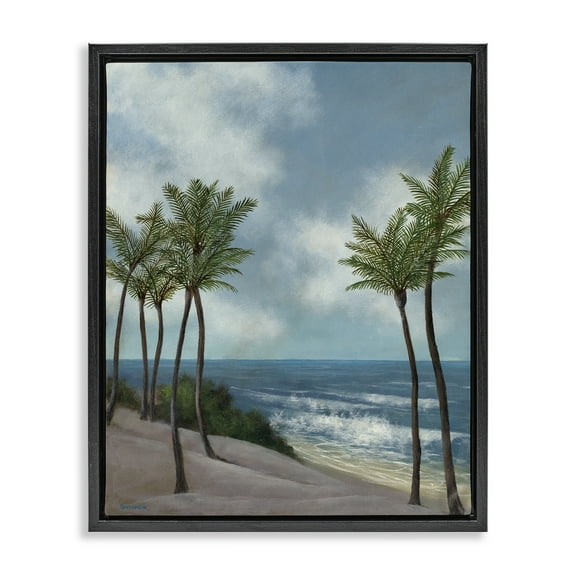 Stupell Industries Tropical Crashing Waves Landscape Painting Black Floater Framed Canvas Art Print Wall Art, 17 x 21