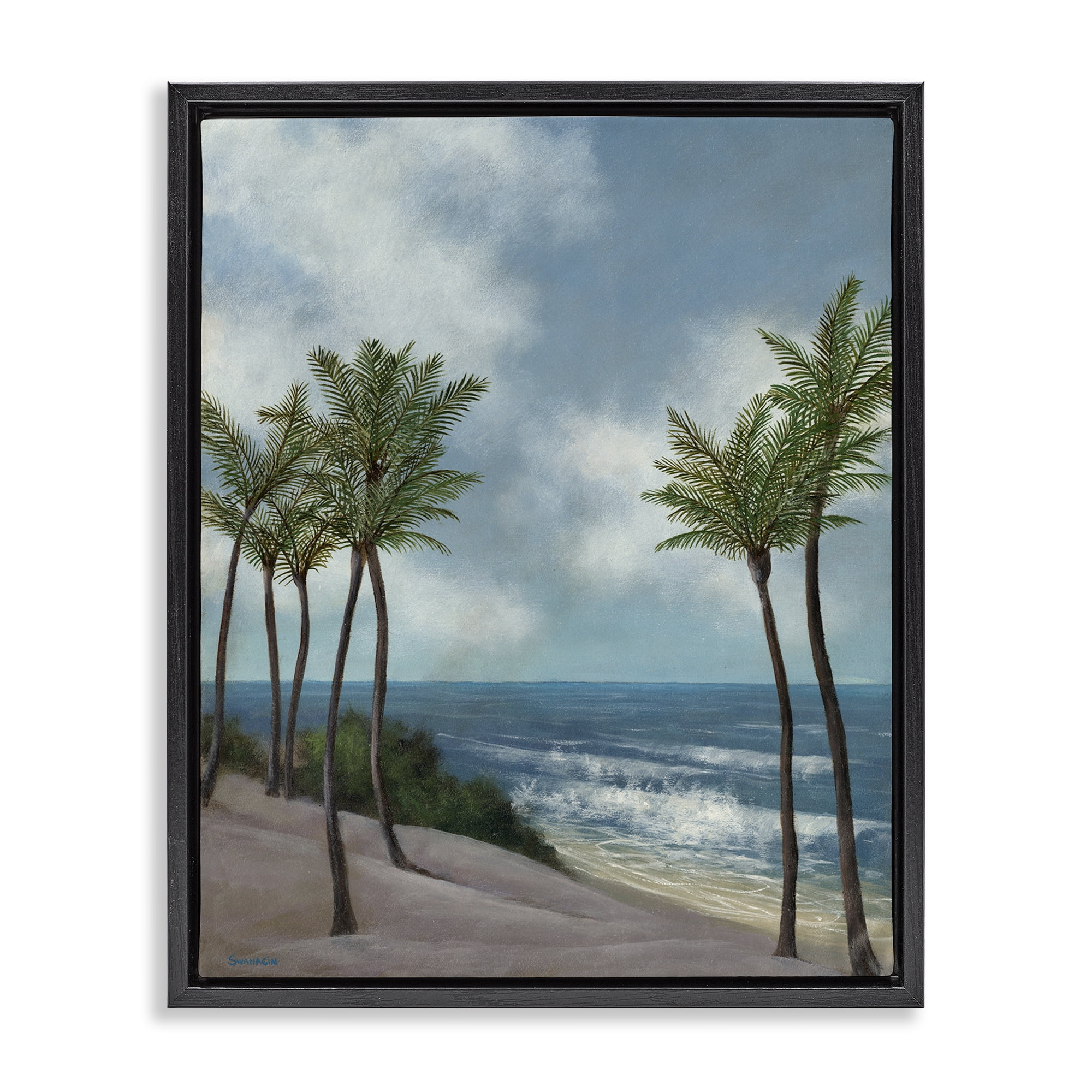 Stupell Industries Tropical Crashing Waves Landscape Painting Black Floater Framed Canvas Art Print Wall Art, 25 x 31