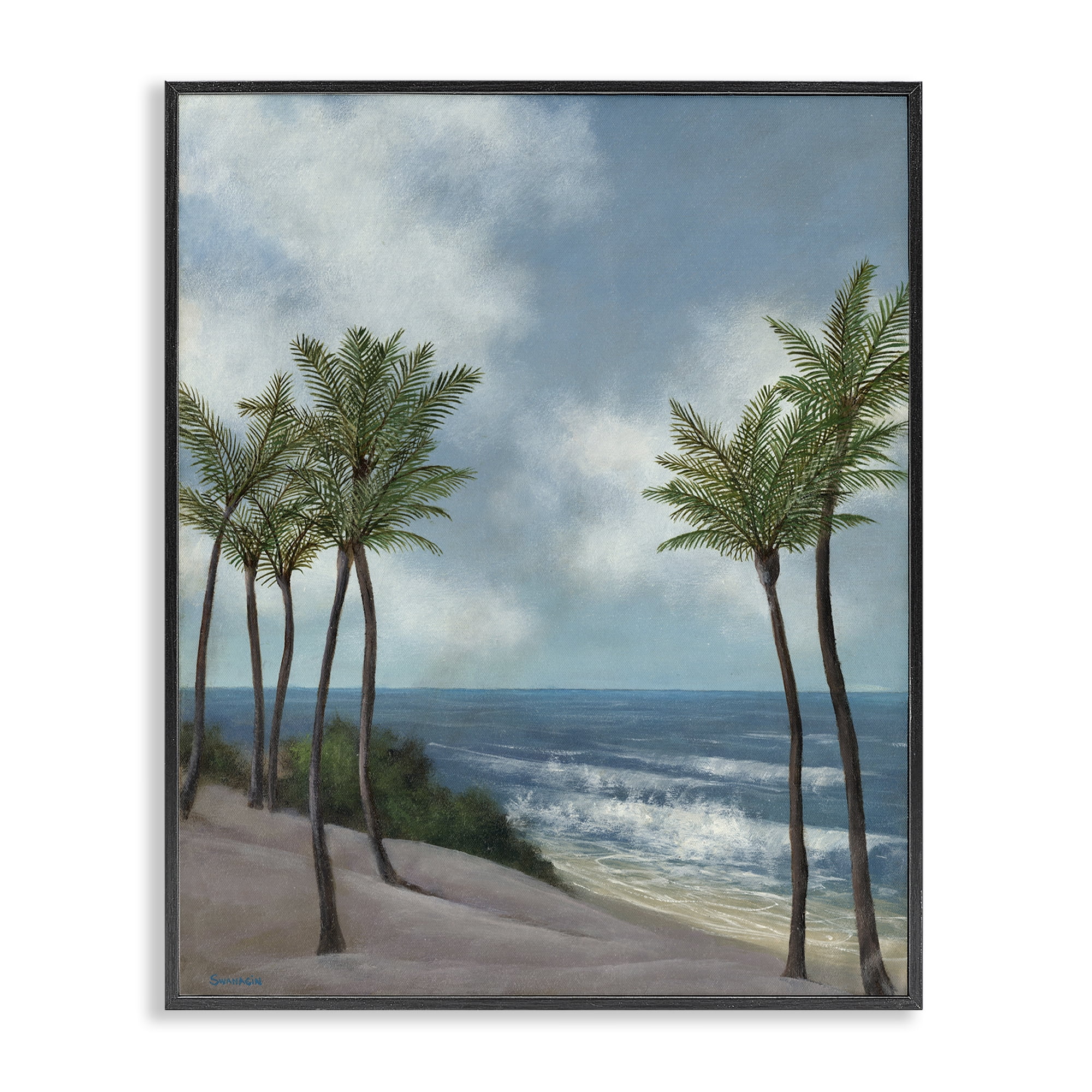 Stupell Industries Tropical Crashing Waves Landscape Painting Black Framed Art Print Wall Art, 11 x 14