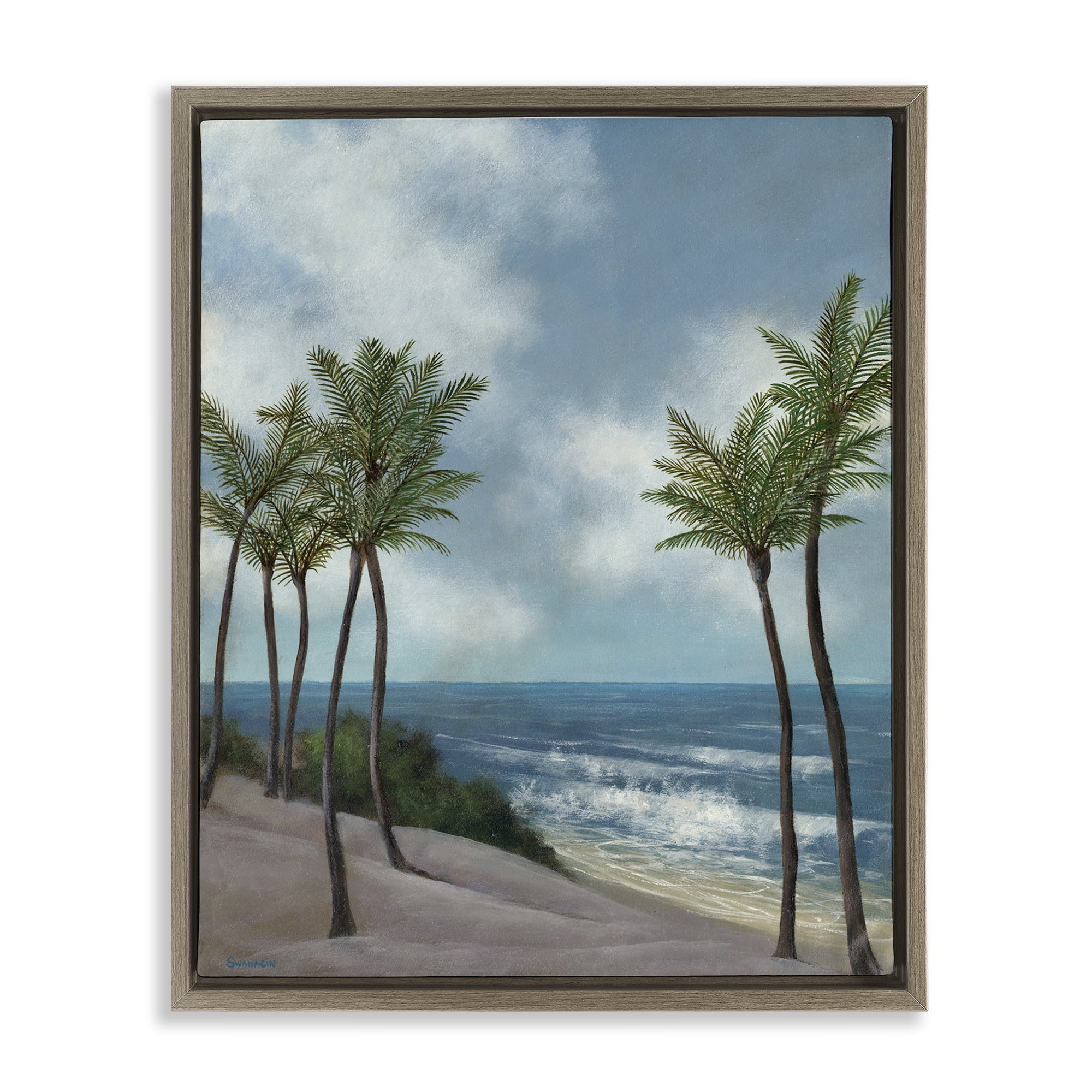 Stupell Industries Tropical Crashing Waves Landscape Painting Brown Floater Framed Canvas Art Print Wall Art, 25 x 31
