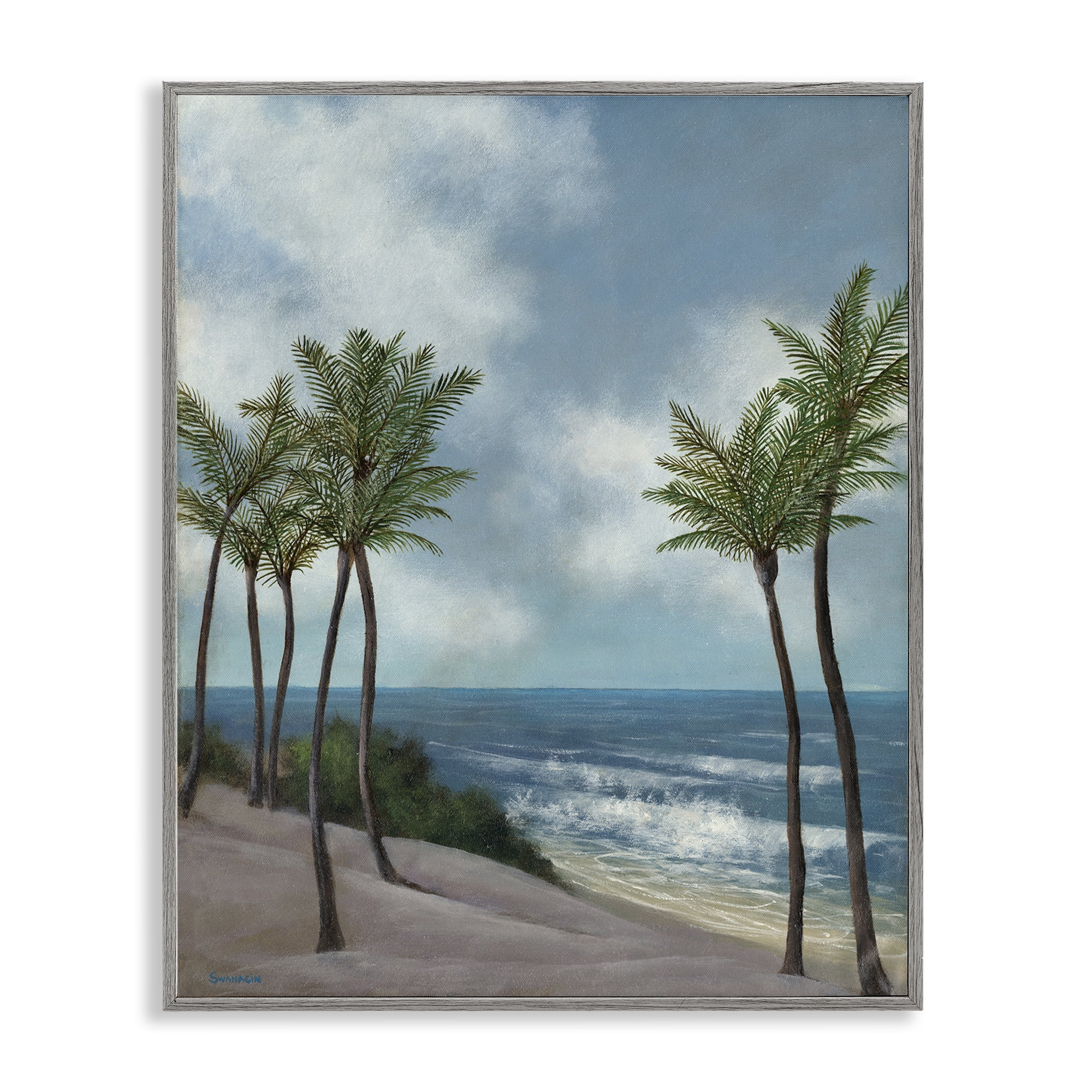 Stupell Industries Tropical Crashing Waves Landscape Painting Gray Framed Art Print Wall Art, 24 x 30