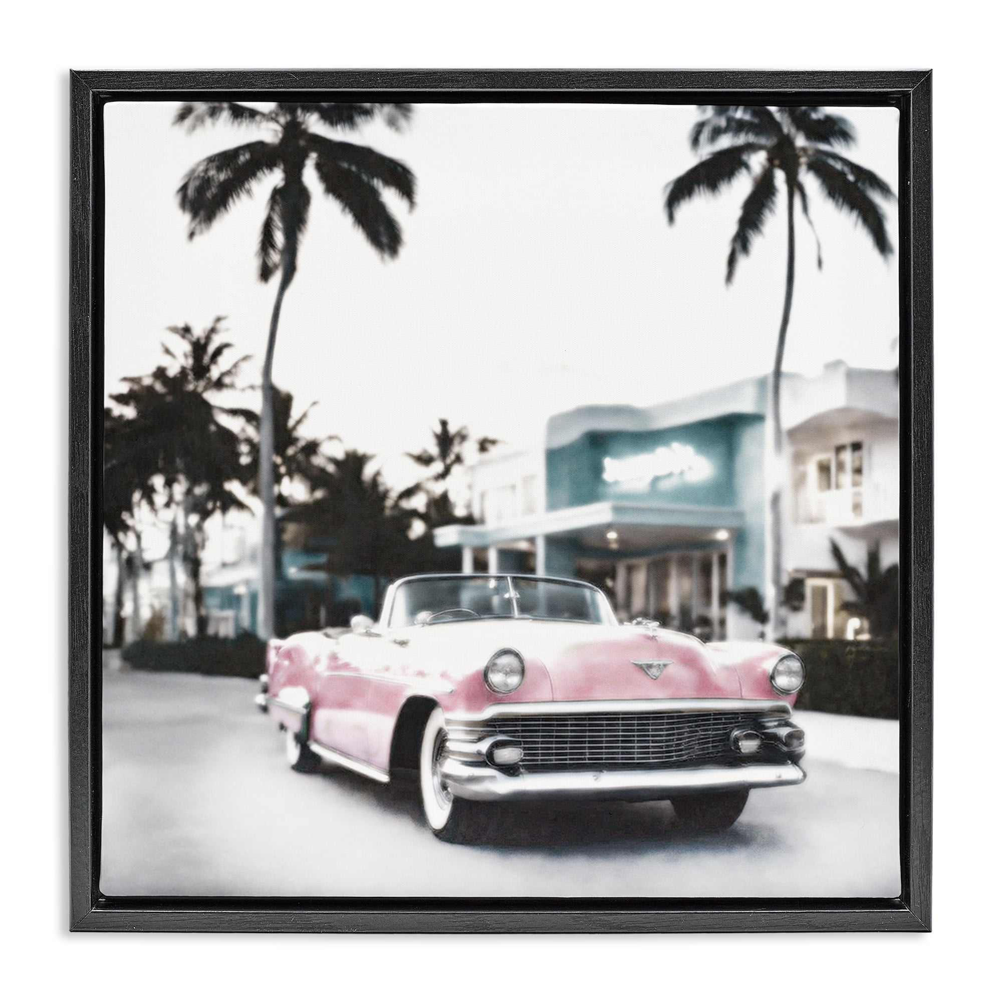 Stupell Industries Tropical Cruise Antique Car Transportation Painting Black Floater Framed Canvas Art Print Wall Art, 25 x 25