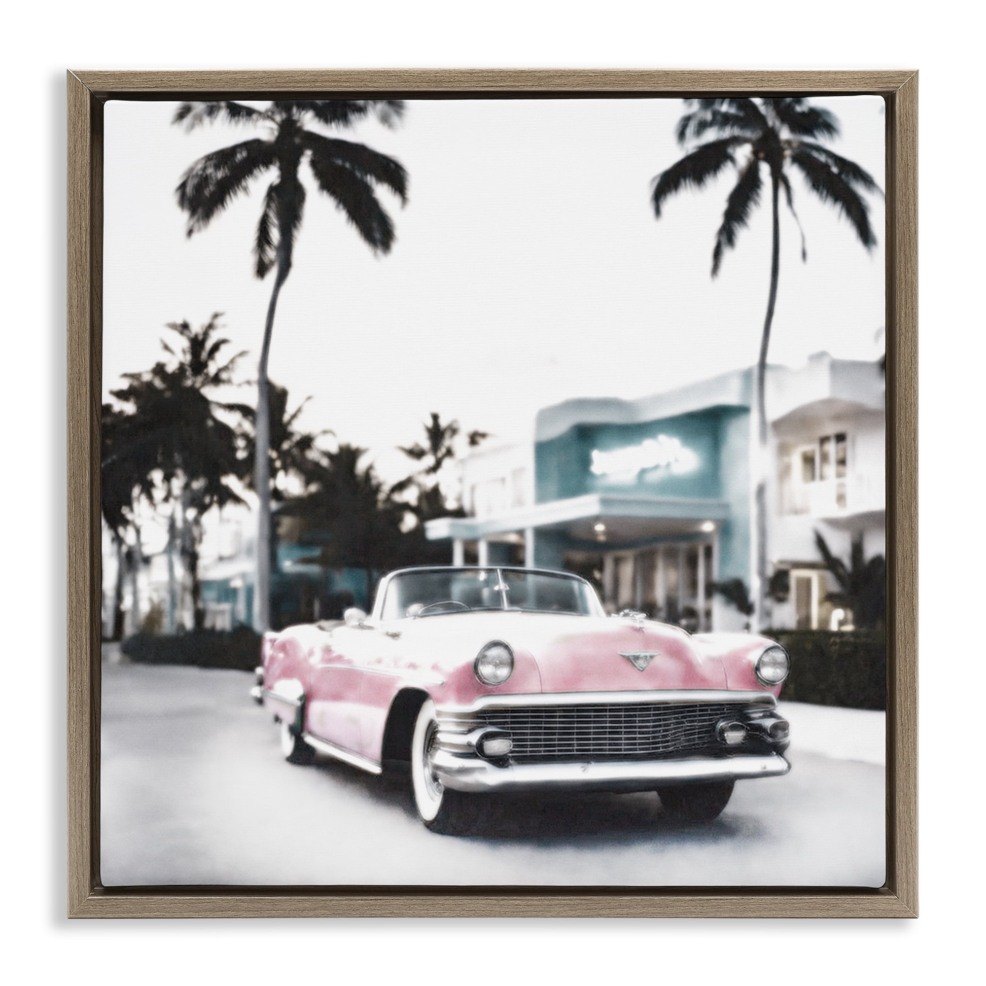 Stupell Industries Tropical Cruise Antique Car Transportation Painting Brown Floater Framed Canvas Art Print Wall Art, 18 x 18