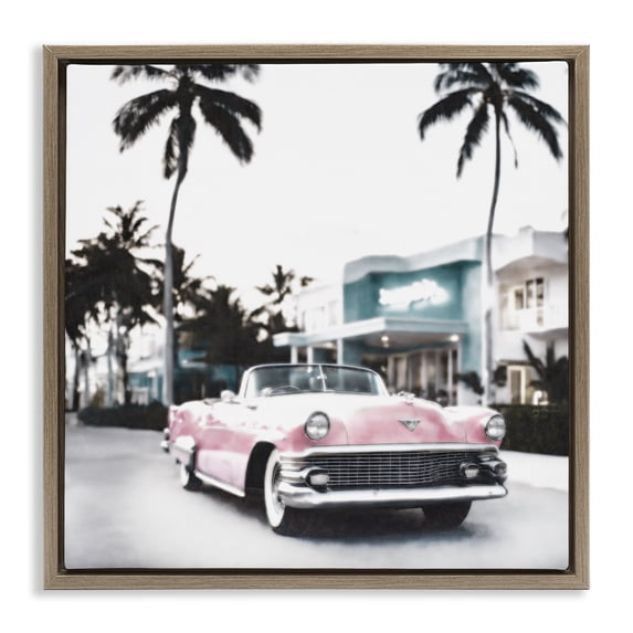 Stupell Industries Tropical Cruise Antique Car Transportation Painting Brown Floater Framed Canvas Art Print Wall Art, 25 x 25