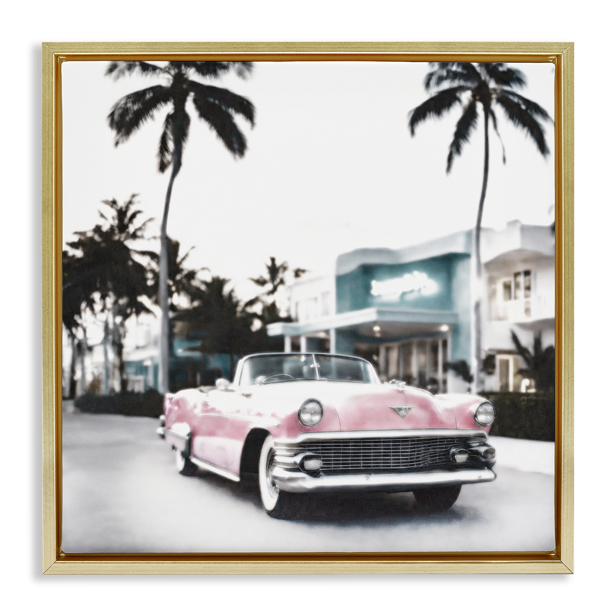 Stupell Industries Tropical Cruise Antique Car Transportation Painting Gold Floater Framed Canvas Art Print Wall Art, 18 x 18
