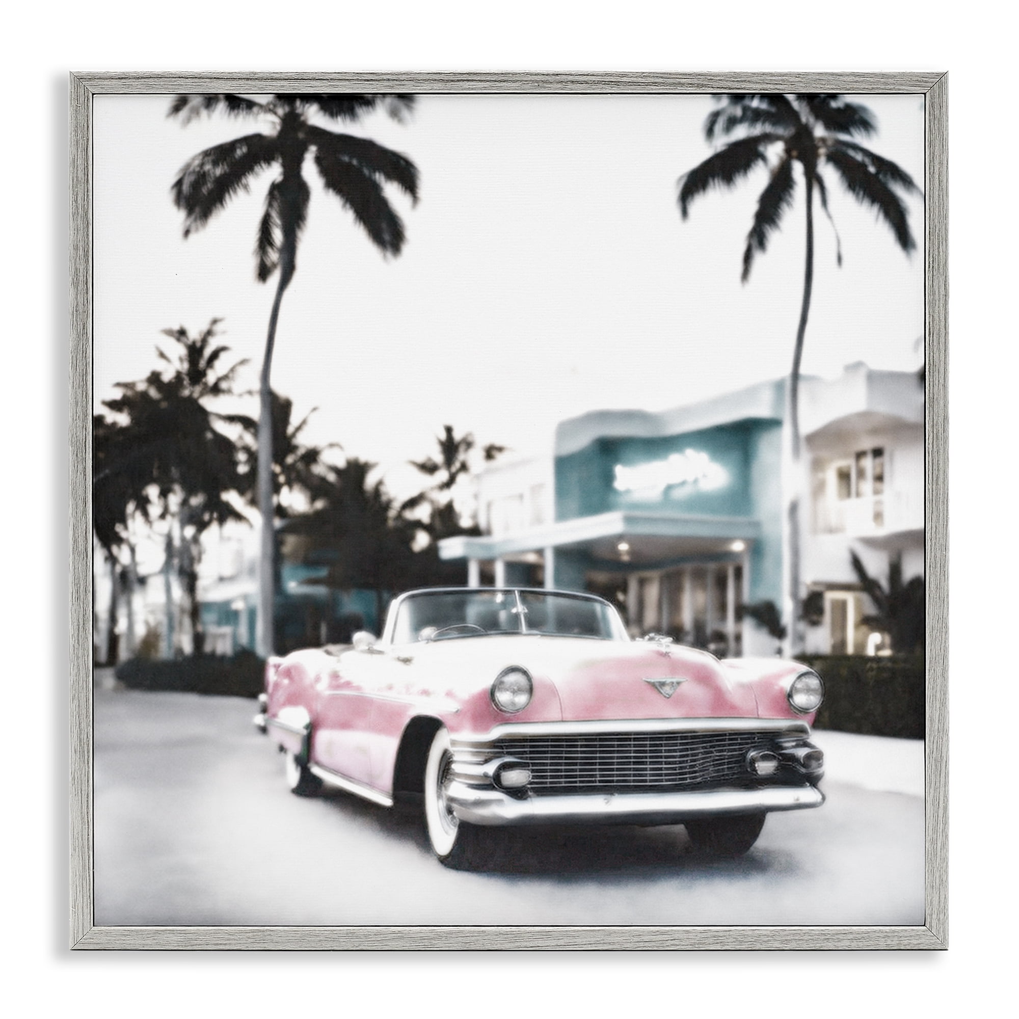 Stupell Industries Tropical Cruise Antique Car Transportation Painting Gray Framed Art Print Wall Art, 12 x 12