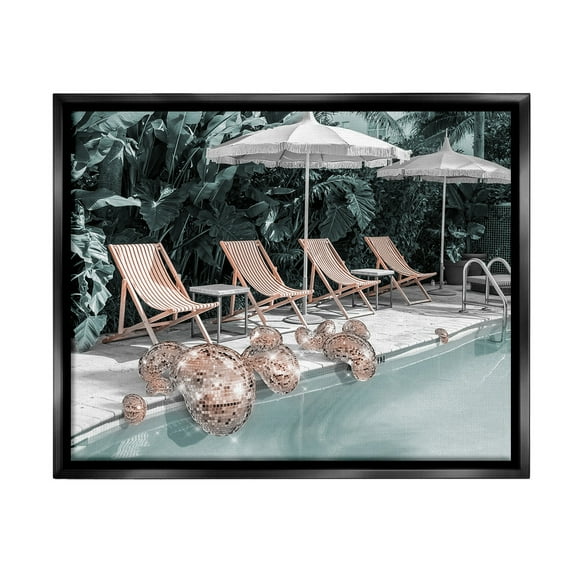 Stupell Industries Tropical Disco Balls Nature Painting Black Floater Framed Canvas Art Print Wall Art, 21 x 17