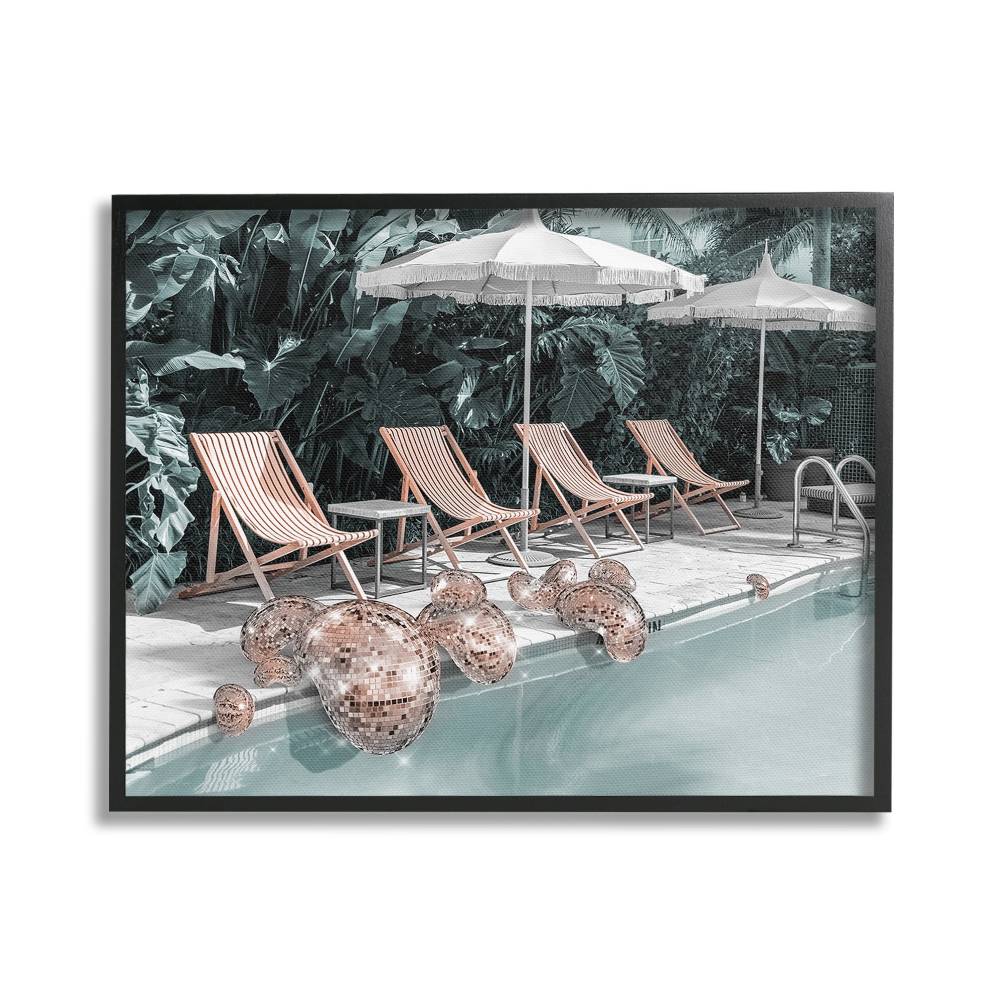 Stupell Industries Tropical Disco Balls Nature Painting Black Framed Art Print Wall Art, 30 x 24