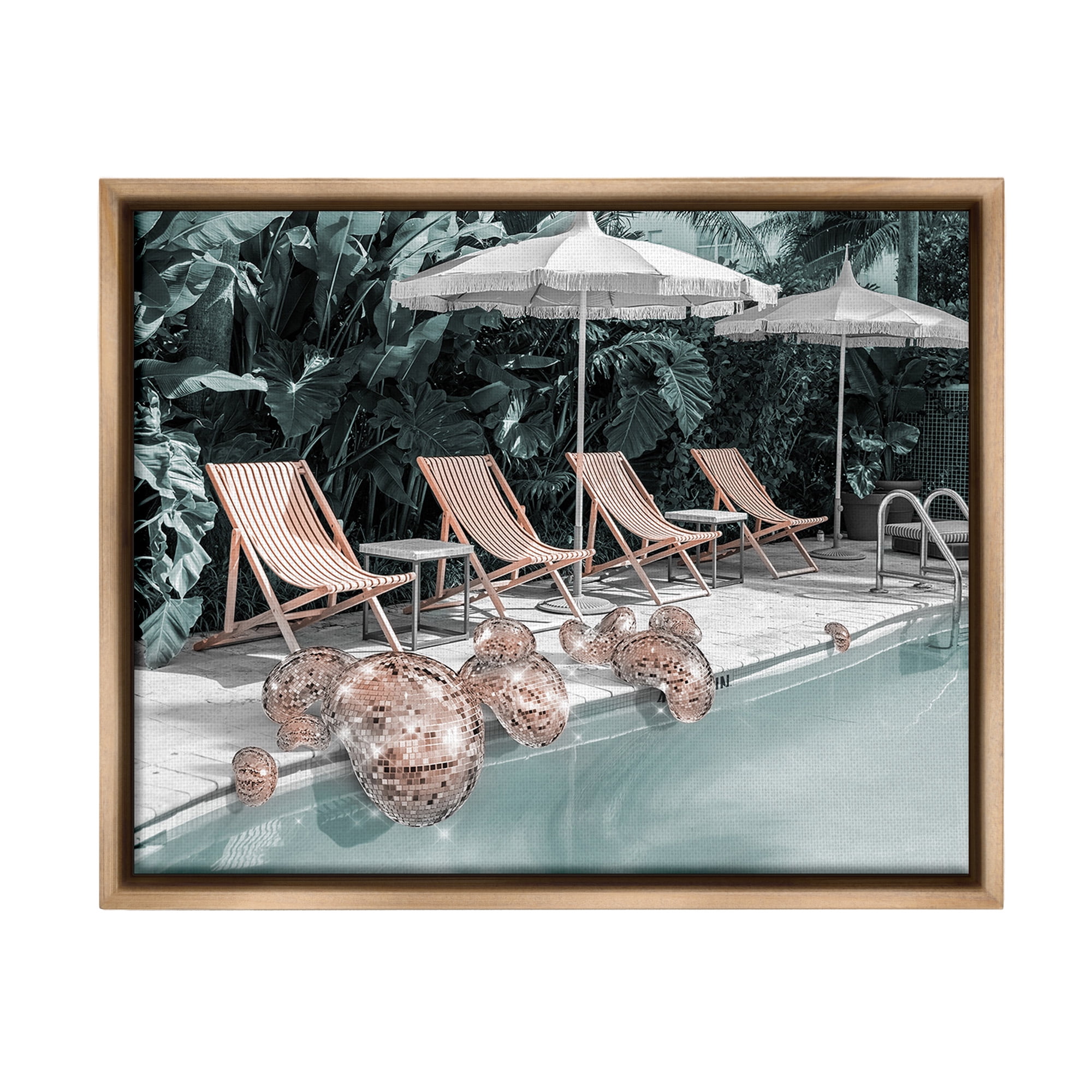 Stupell Industries Tropical Disco Balls Nature Painting Brown Floater Framed Canvas Art Print Wall Art, 21 x 17