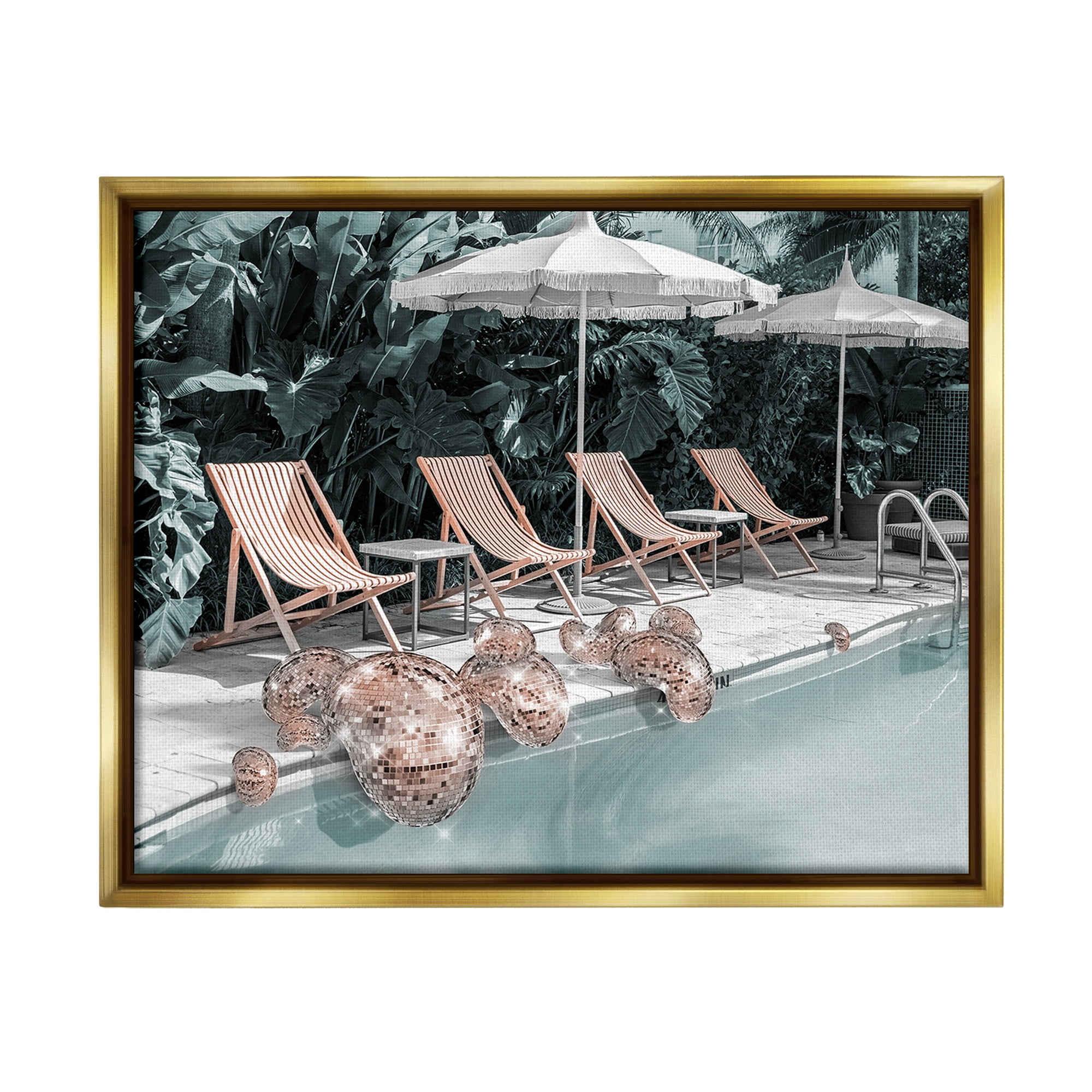 Stupell Industries Tropical Disco Balls Nature Painting Gold Floater Framed Canvas Art Print Wall Art, 31 x 25