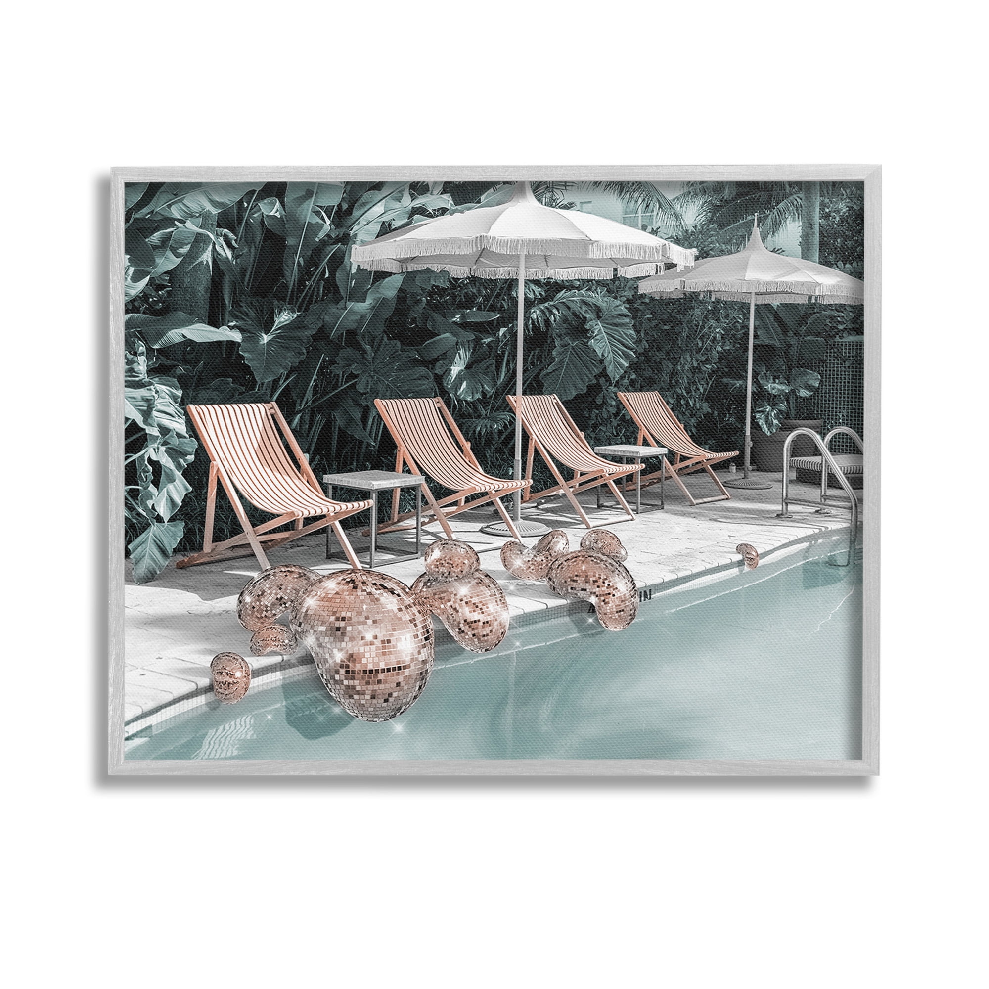 Stupell Industries Tropical Disco Balls Nature Painting Gray Framed Art Print Wall Art, 14 x 11
