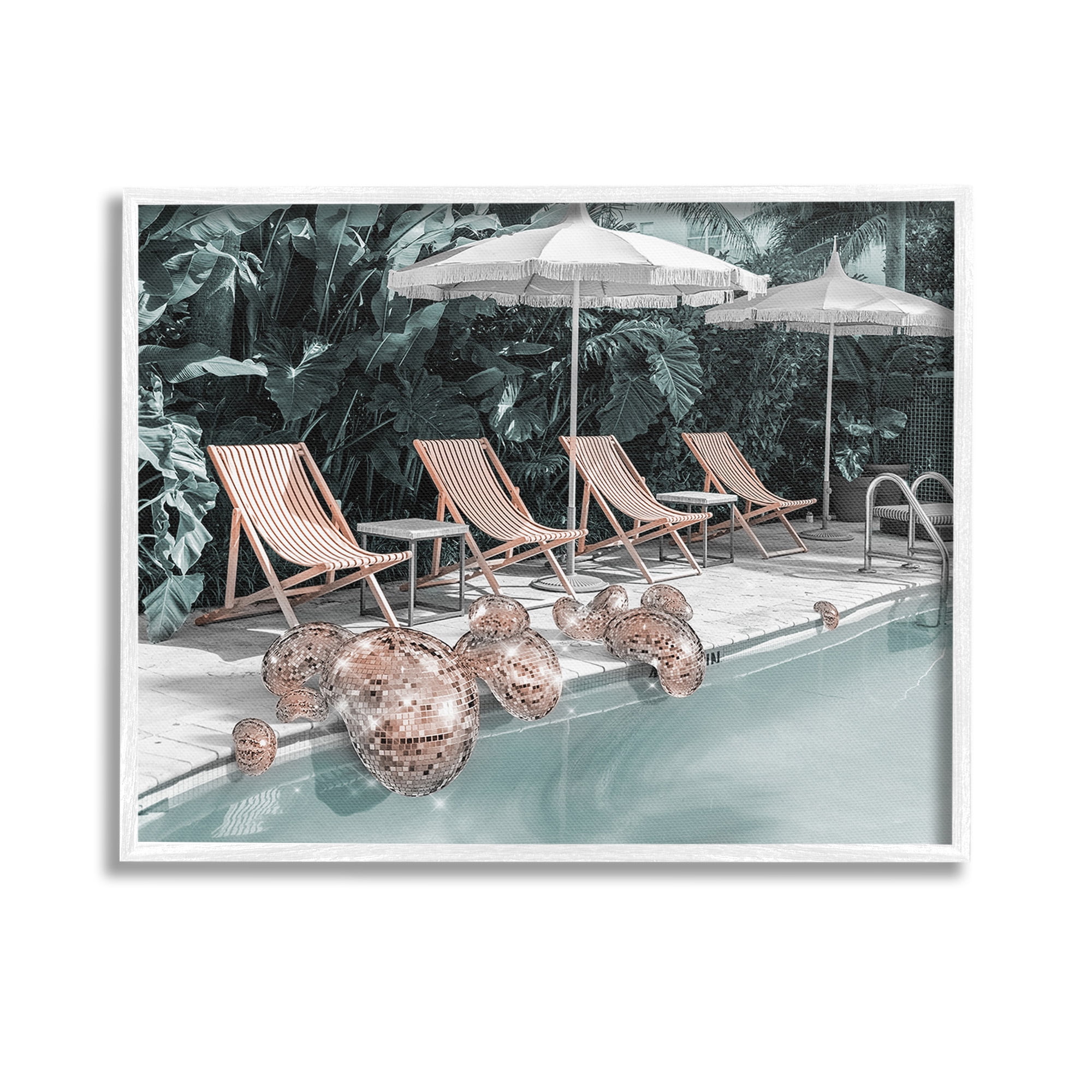Stupell Industries Tropical Disco Balls Nature Painting White Framed Art Print Wall Art, 14 x 11
