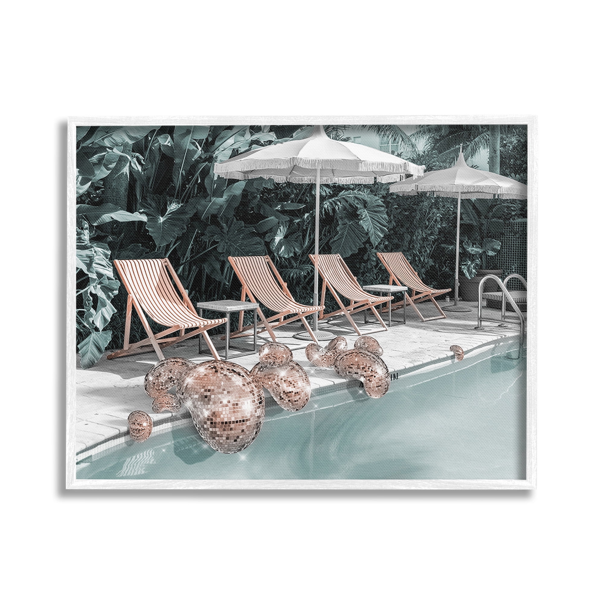 Stupell Industries Tropical Disco Balls Nature Painting White Framed Art Print Wall Art, 30 x 24