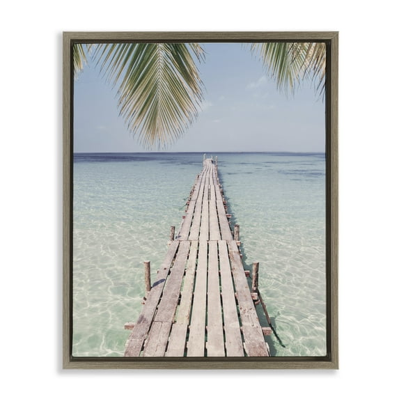Stupell Industries Tropical Dock on Beach Landscape Photography Brown Floater Framed Canvas Art Print Wall Art, 25 x 31