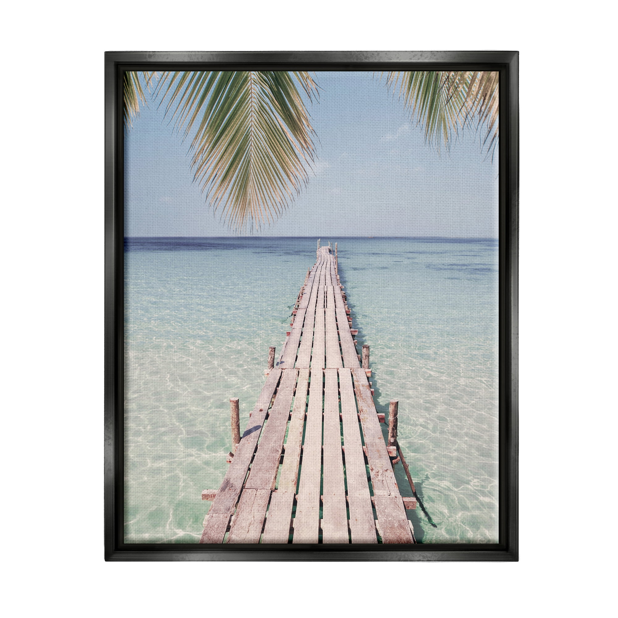 Stupell Industries Tropical Dock on Beach Nature Photography Black Floater Framed Art Print Wall Art, 17 x 21