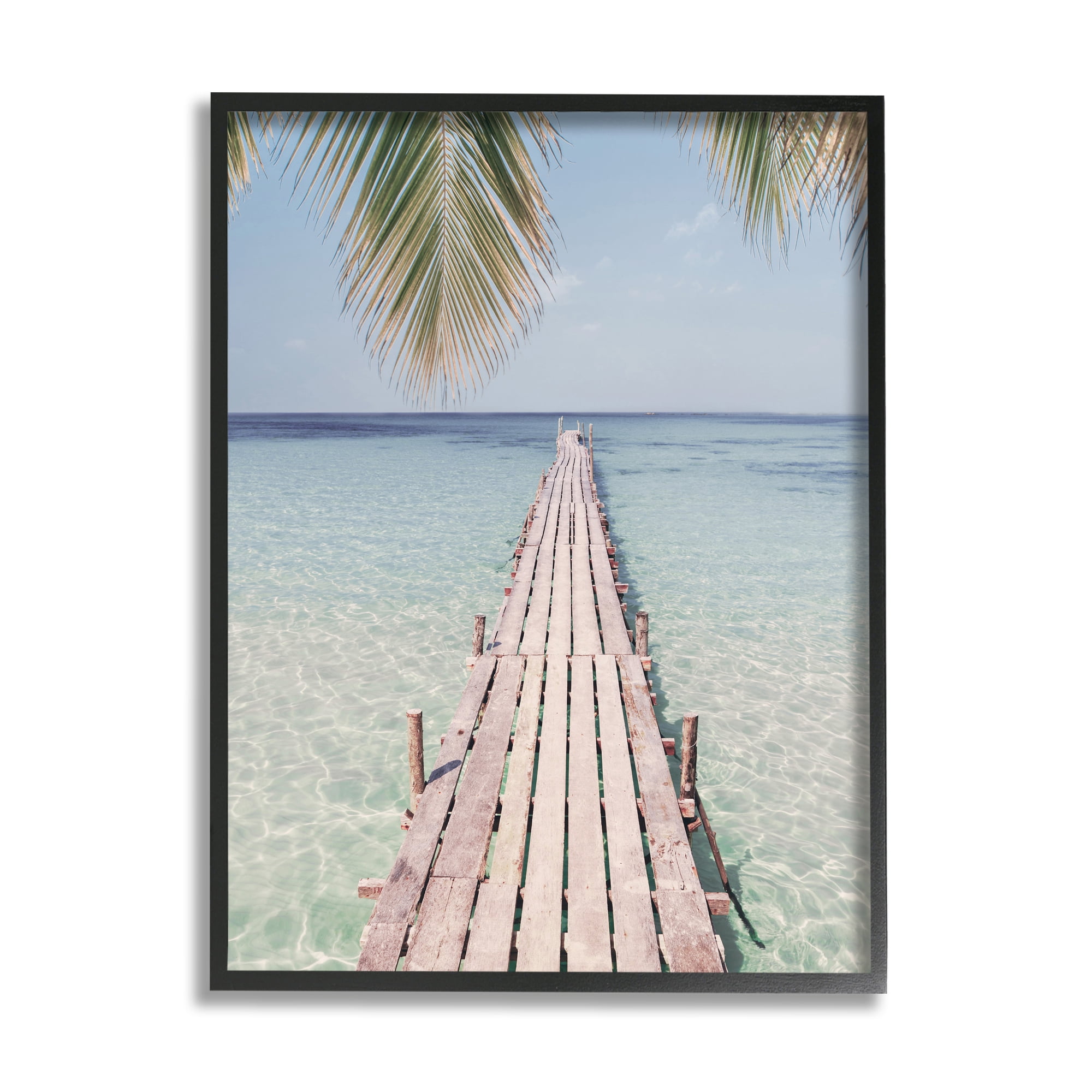 Stupell Industries Tropical Dock on Beach Nature Photography Black Framed Art Print Wall Art, 24 x 30