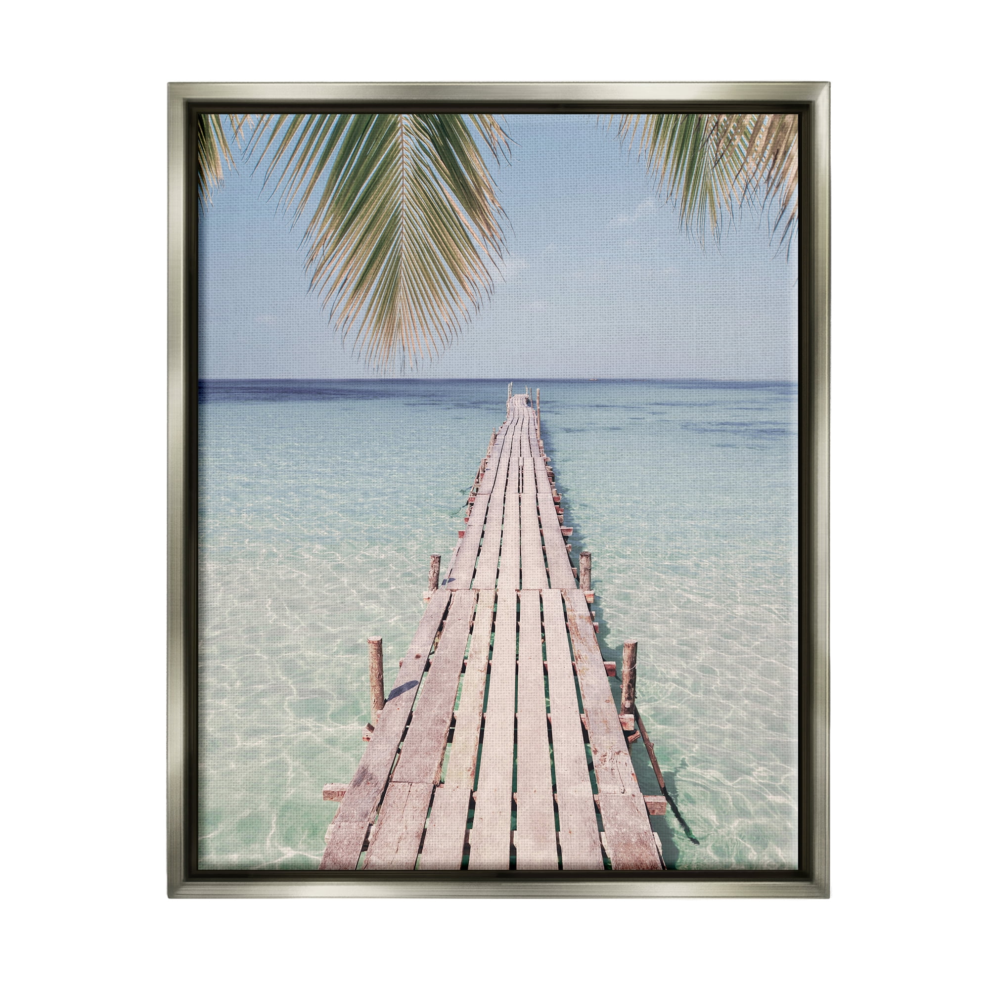 Stupell Industries Tropical Dock on Beach Nature Photography Gray Floater Framed Art Print Wall Art, 17 x 21