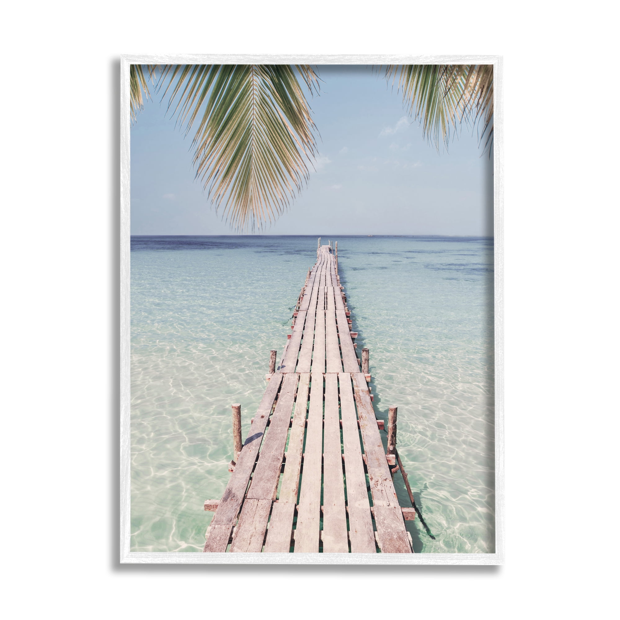 White Framed Tropical Dock on Beach Canvas Print, 16" x 20"