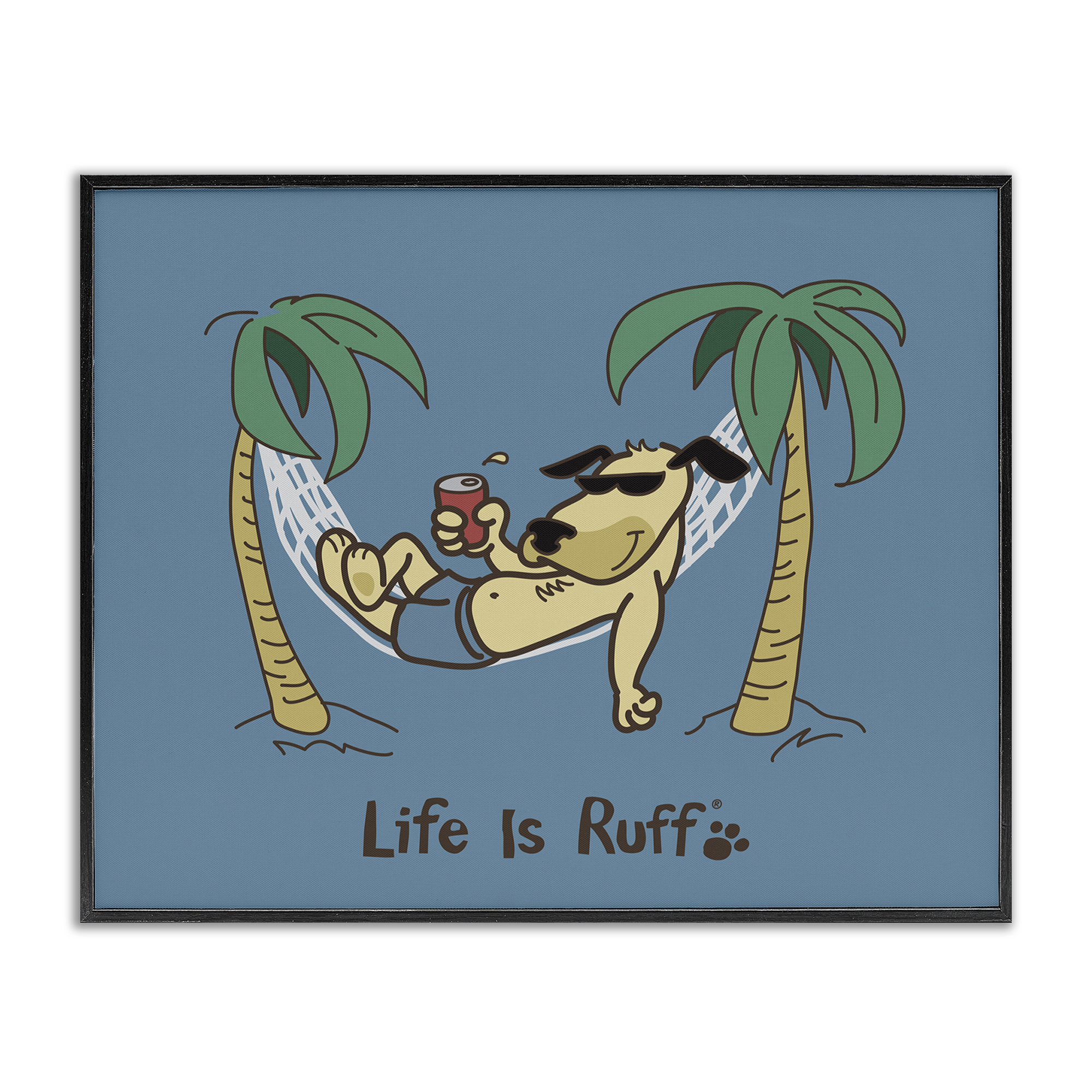 Stupell Industries Tropical Dog on Hammock Animals Painting Black Framed Art Print Wall Art, 30 x 24