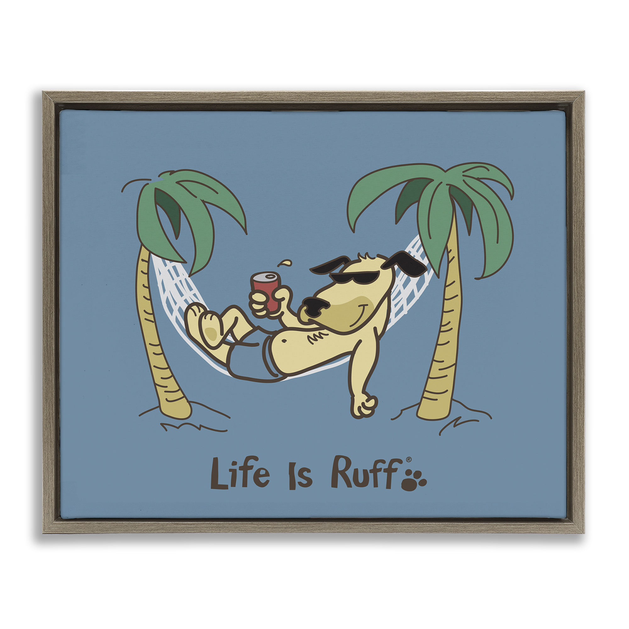 Stupell Industries Tropical Dog on Hammock Animals Painting Brown Floater Framed Canvas Art Print Wall Art, 31 x 25