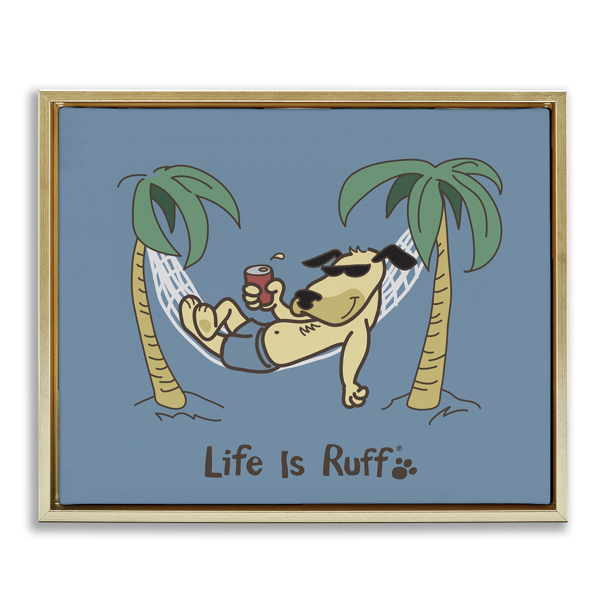 Stupell Industries Tropical Dog on Hammock Animals Painting Gold Floater Framed Canvas Art Print Wall Art, 21 x 17