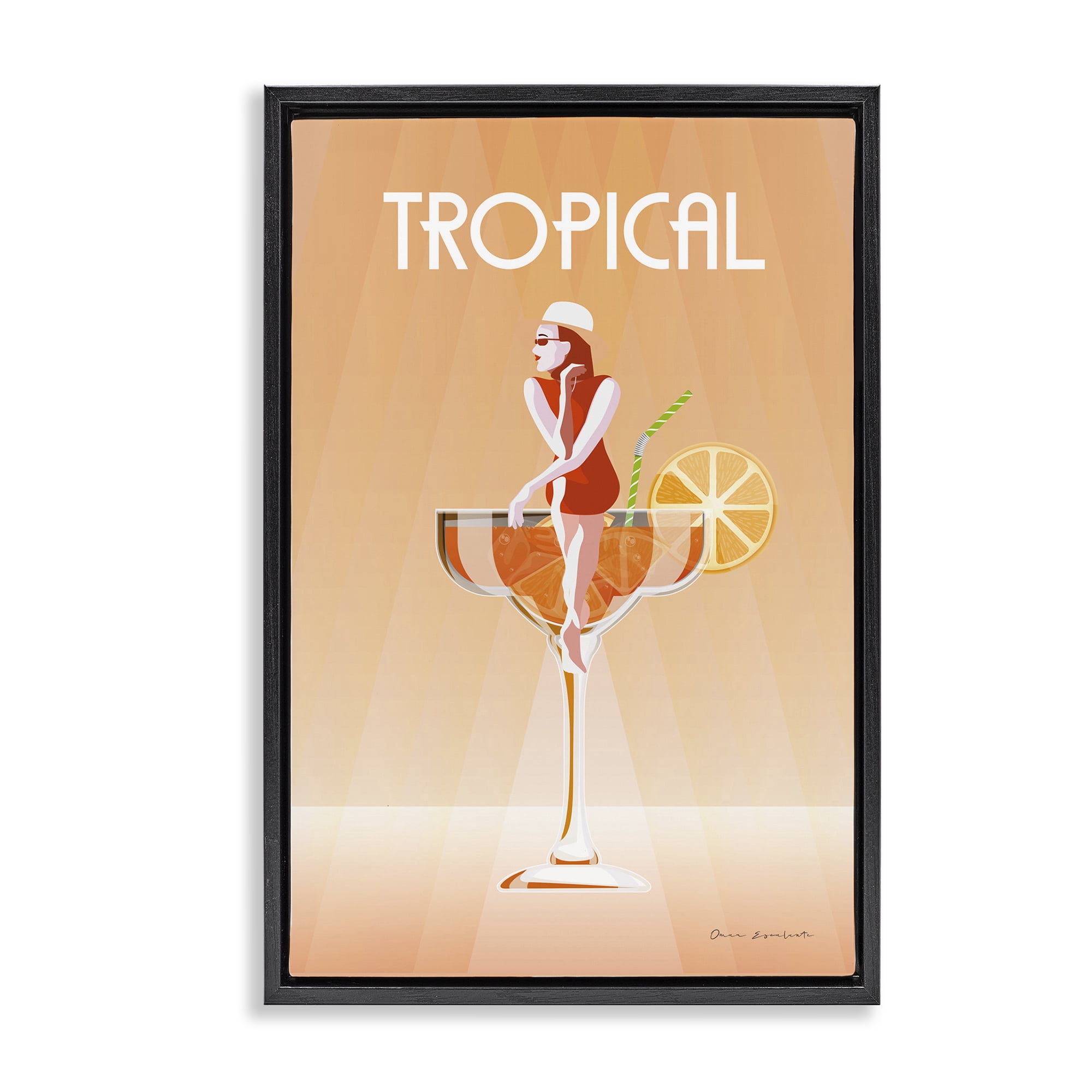 Stupell Industries Tropical Drink Girl Food & Beverage Painting Black Floater Framed Art Print Wall Art, 21 x 31