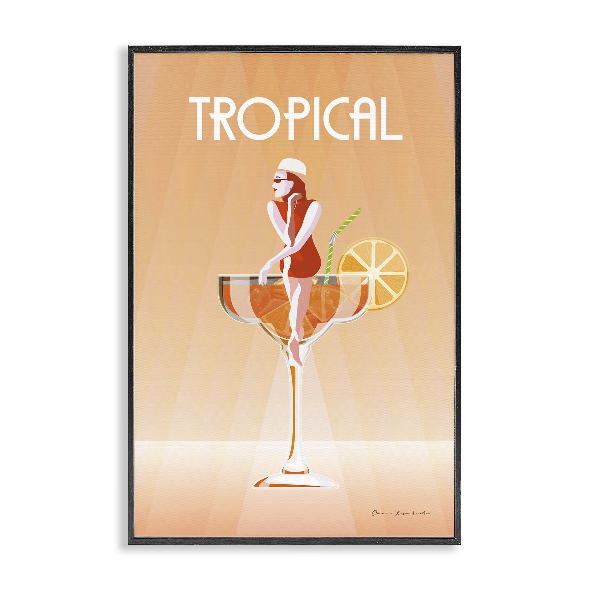 Stupell Industries Tropical Drink Girl Food & Beverage Painting Black Framed Art Print Wall Art, 20 x 30