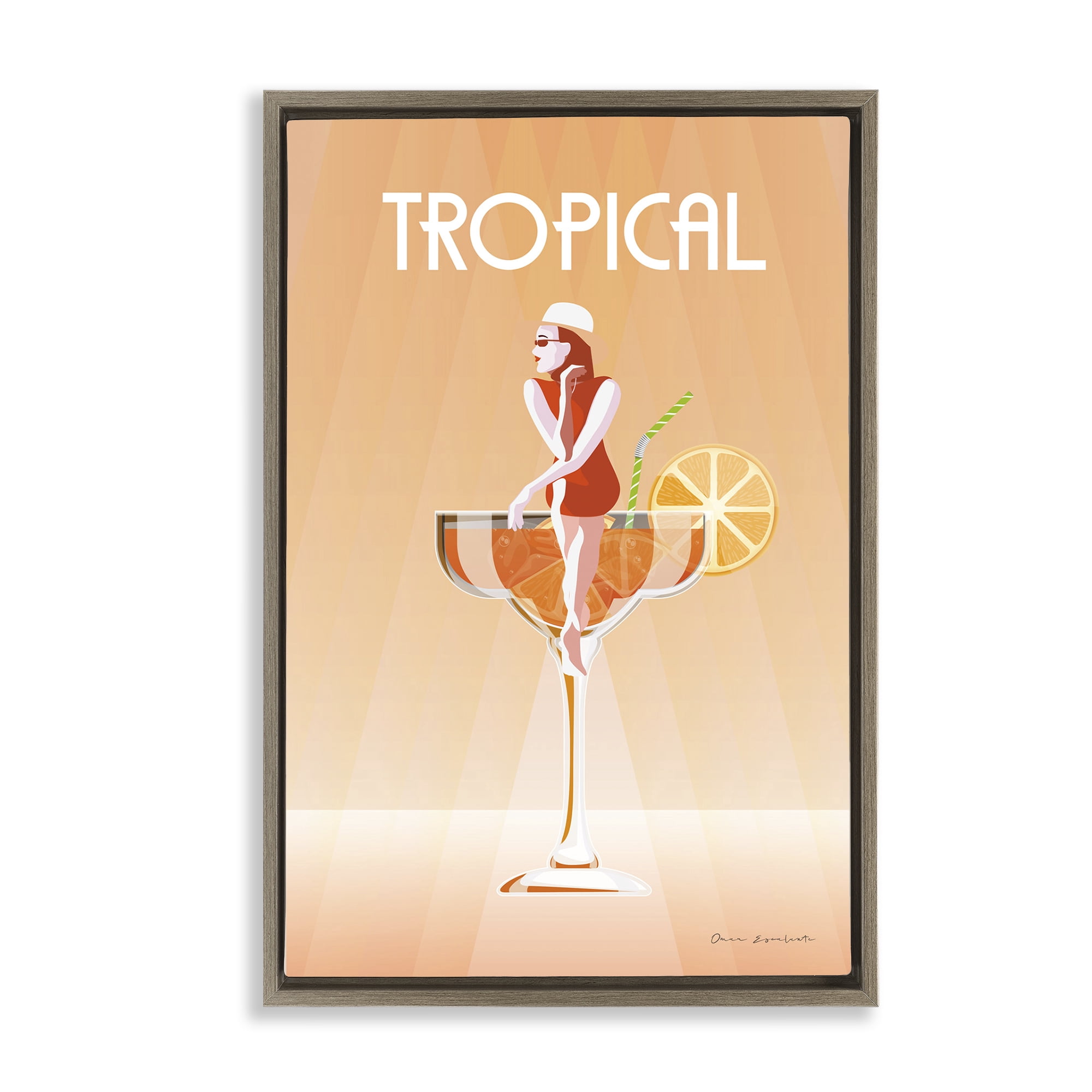 Stupell Industries Tropical Drink Girl Food & Beverage Painting Brown Floater Framed Art Print Wall Art, 17 x 25