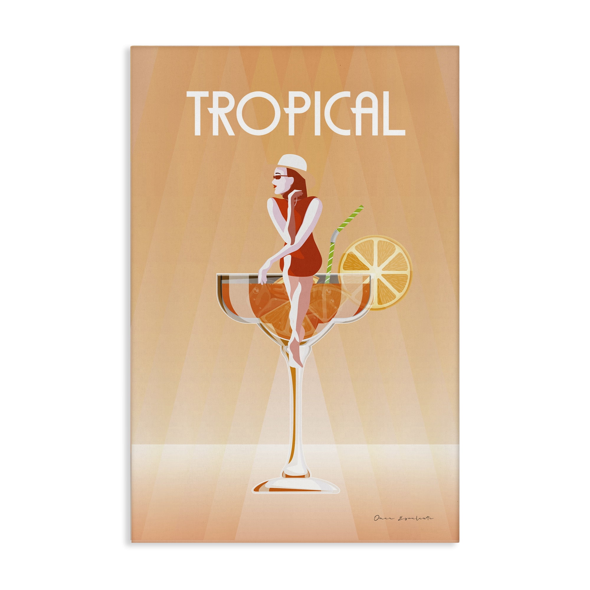 Stupell Industries Tropical Drink Girl Food & Beverage Painting Gallery Wrapped Canvas Art Print Wall Art, 16 x 24