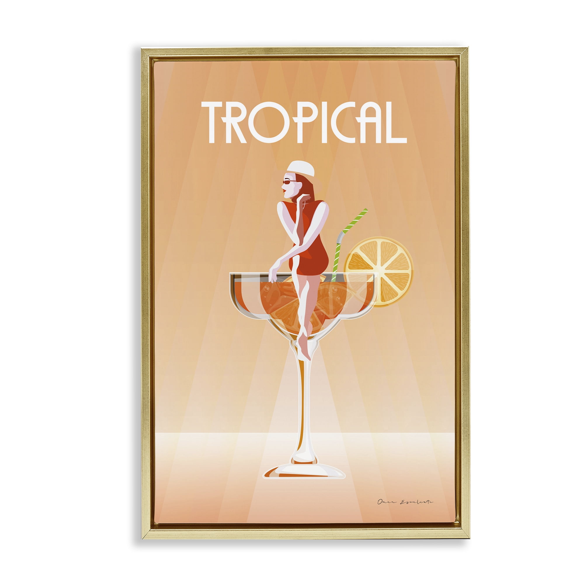 Stupell Industries Tropical Drink Girl Food & Beverage Painting Gold Floater Framed Art Print Wall Art, 21 x 31