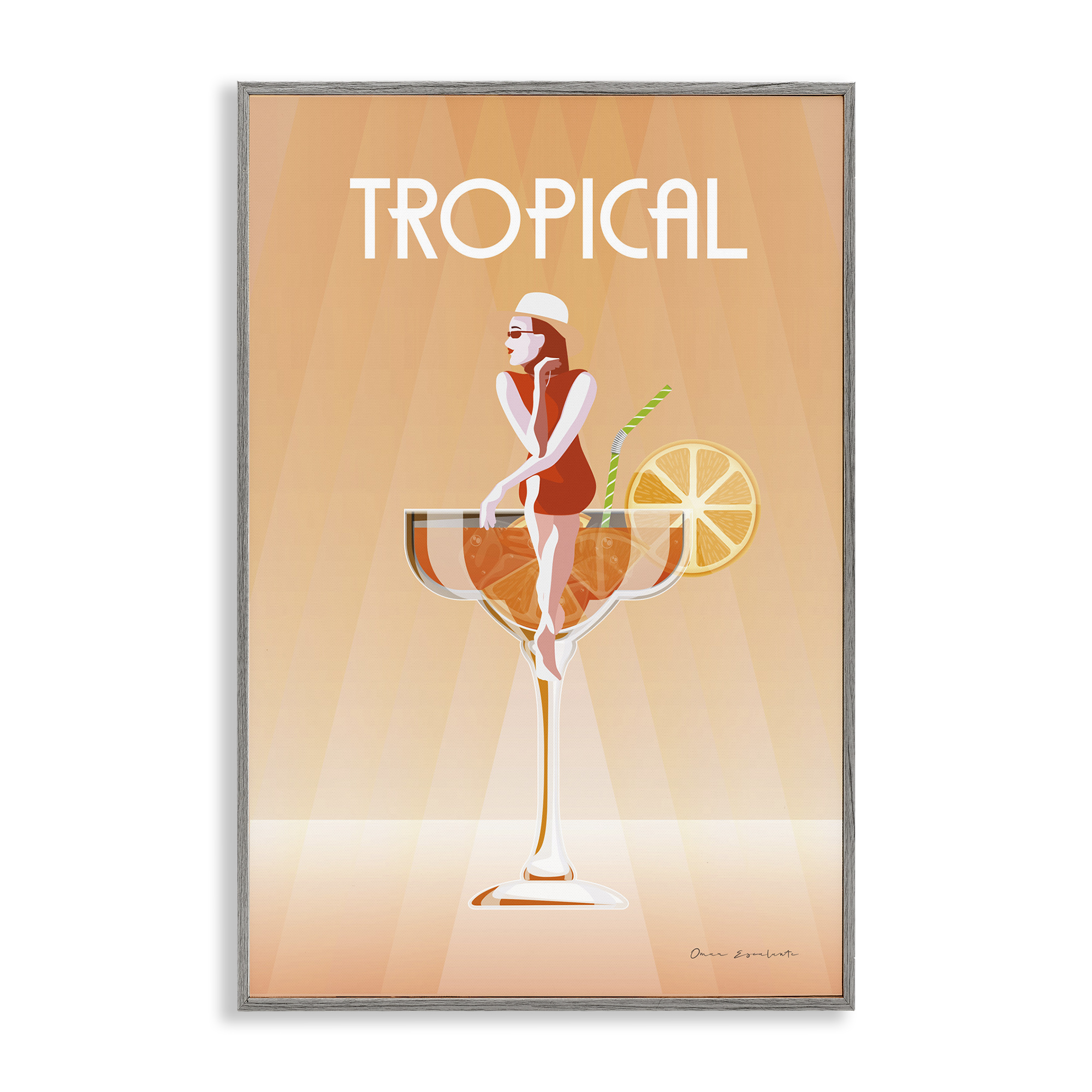 Stupell Industries Tropical Drink Girl Food & Beverage Painting Gray Framed Art Print Wall Art, 16 x 24