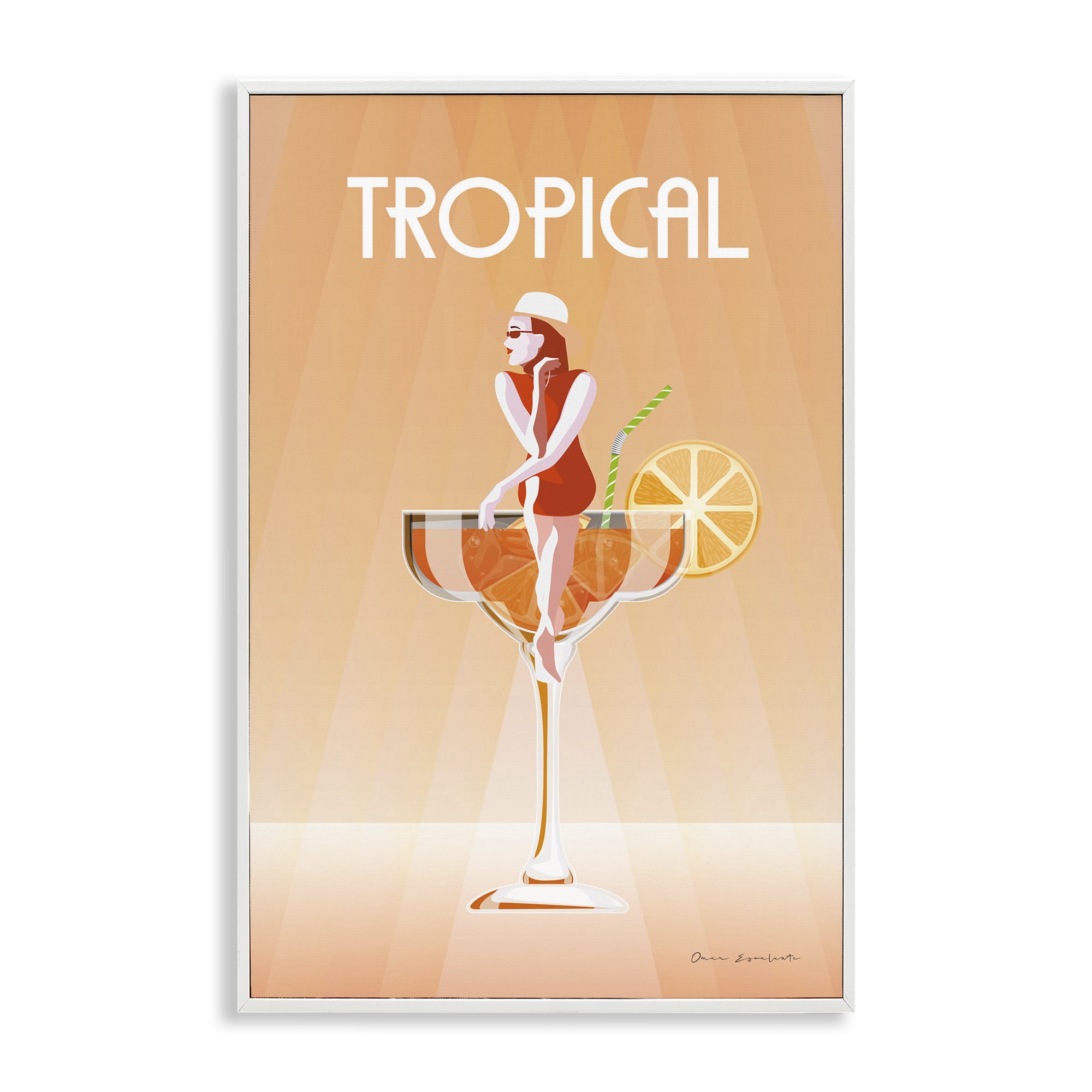 Stupell Industries Tropical Drink Girl Food & Beverage Painting White Framed Art Print Wall Art, 12 x 18