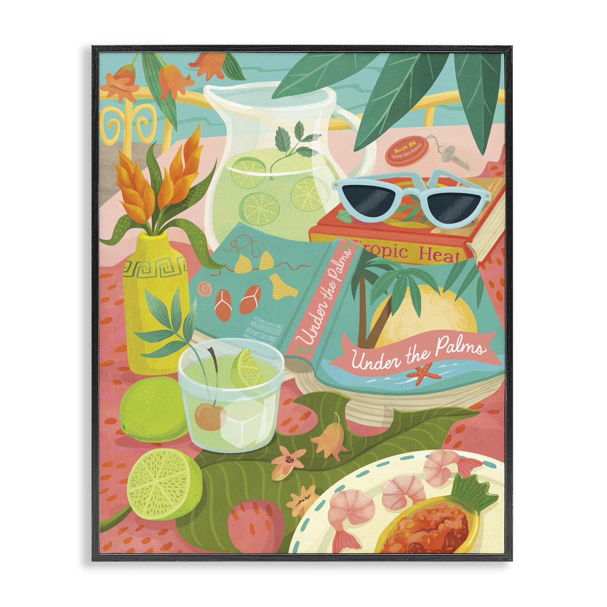 Stupell Industries Tropical Drinks on Beach Food & Beverage Painting Black Framed Art Print Wall Art, 24 x 30