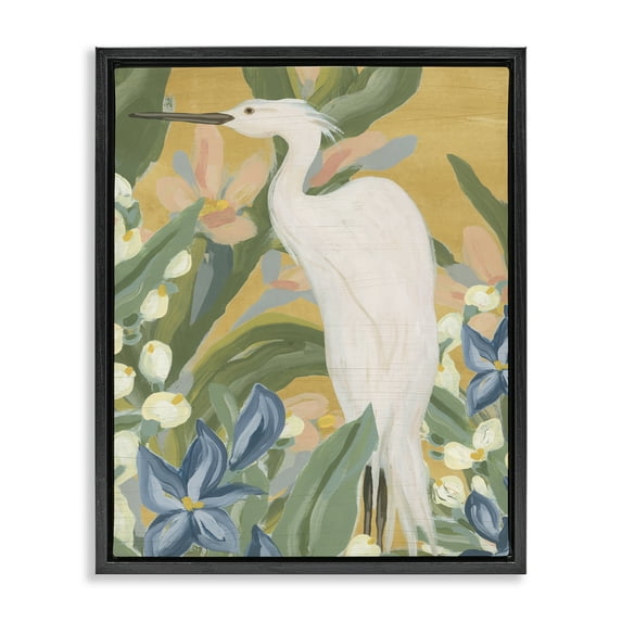 Stupell Industries Tropical Egret Painting Animals & Insects Painting Black Floater Framed Canvas Art Print Wall Art, 25 x 31