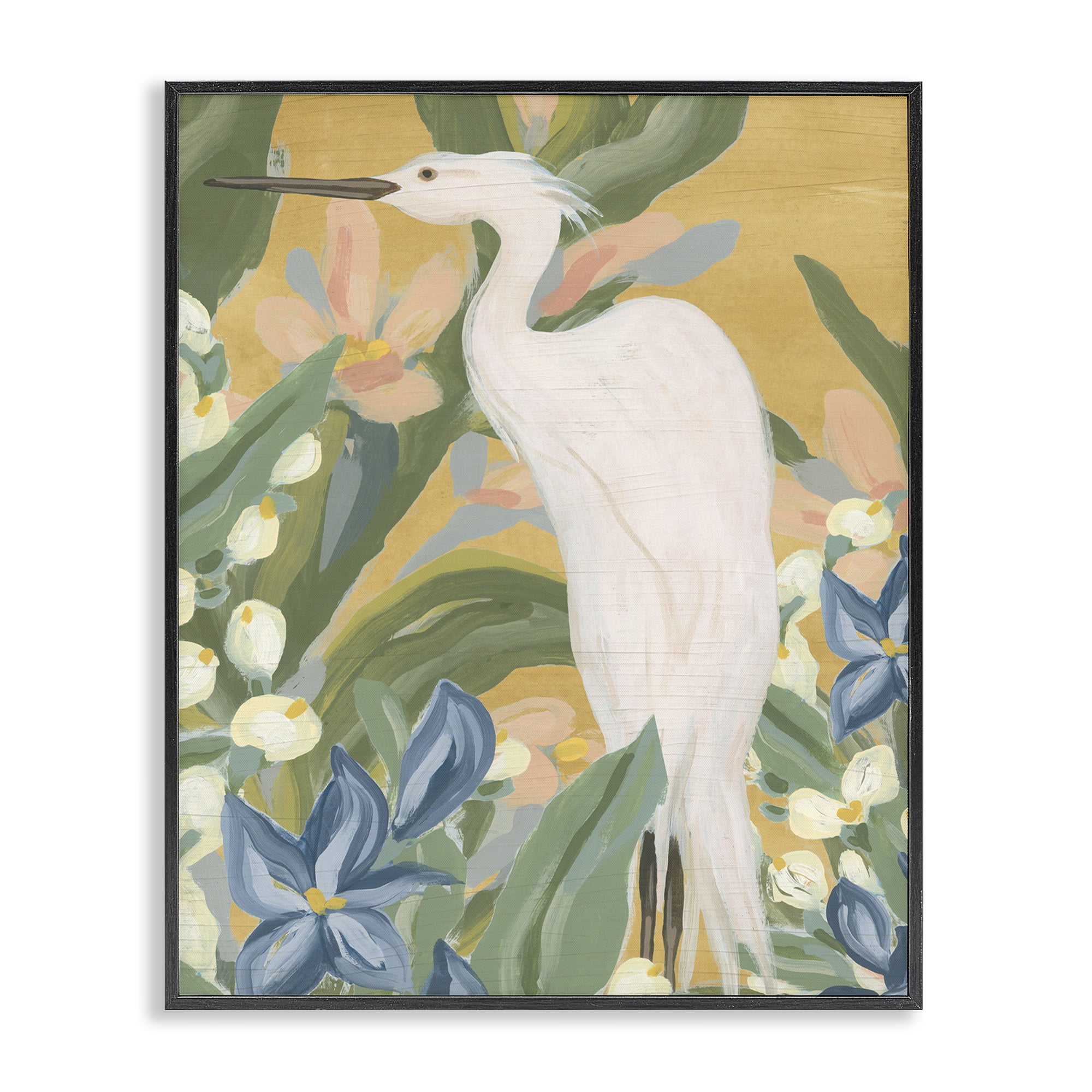 Stupell Industries Tropical Egret Painting Animals & Insects Painting Black Framed Art Print Wall Art, 16 x 20