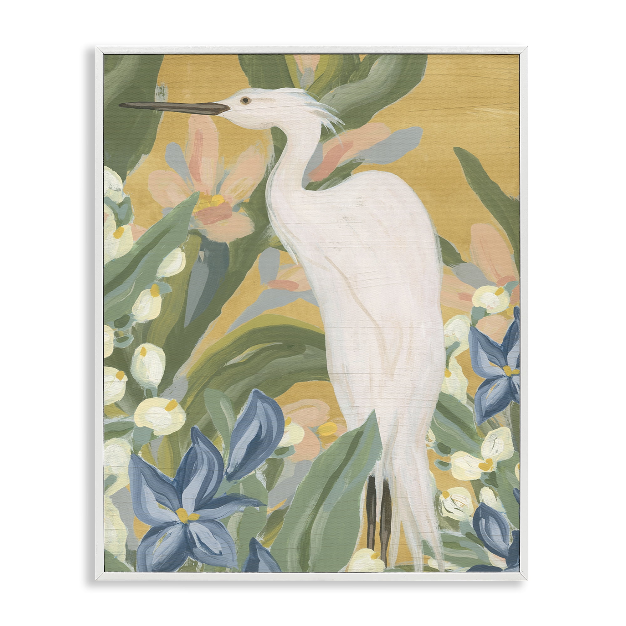 Stupell Industries Tropical Egret Painting Animals & Insects Painting White Framed Art Print Wall Art, 16 x 20
