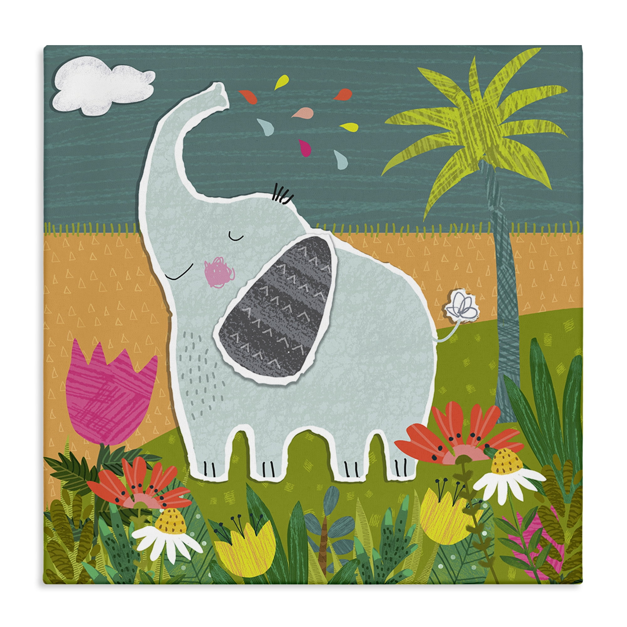 Stupell Industries Tropical Elephant Scene Animals Painting Wrapped Canvas Art Print Wall Art, 36 x 36