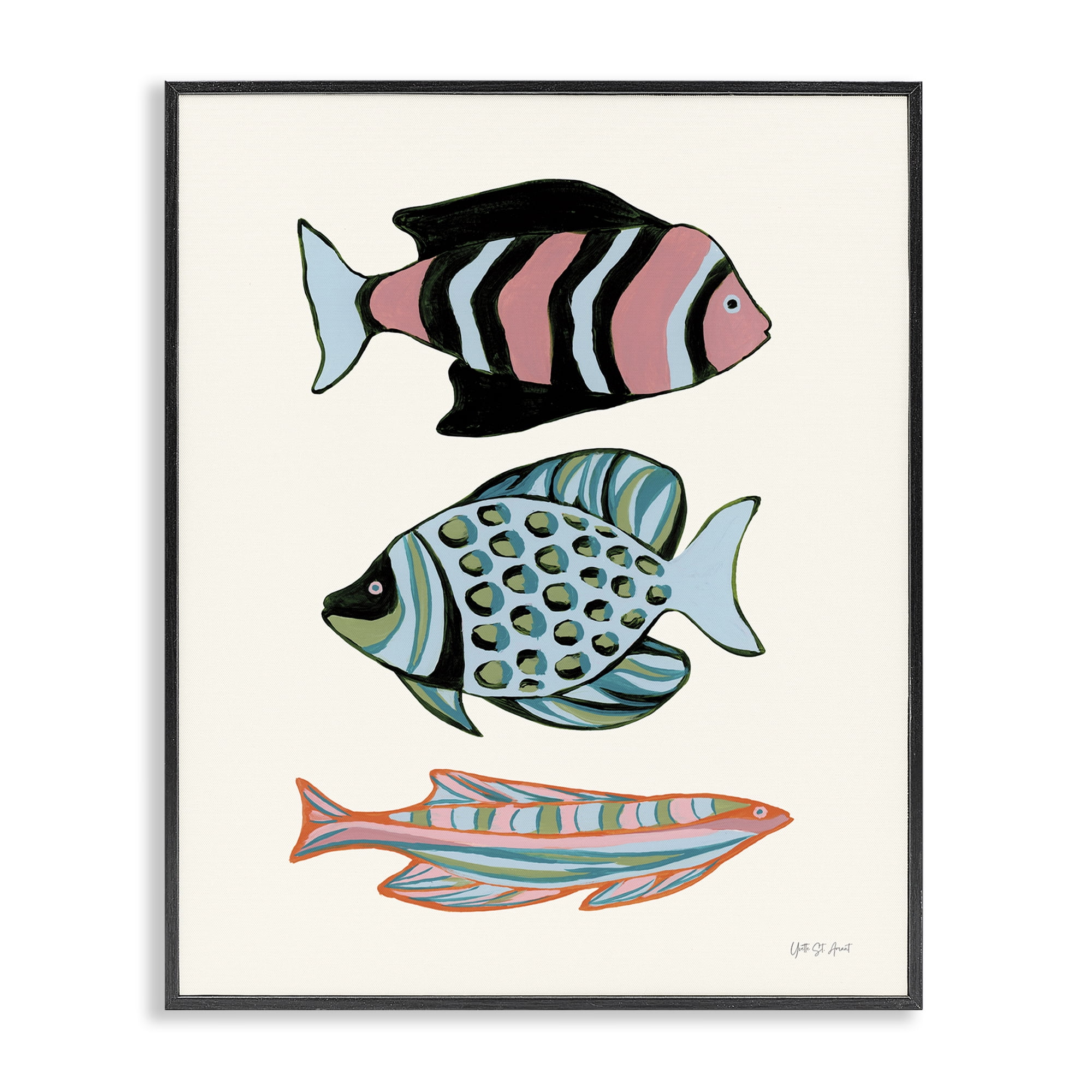 Stupell Industries Tropical Fish Trio Nautical & Beach Painting Black Framed Art Print Wall Art, 16 x 20