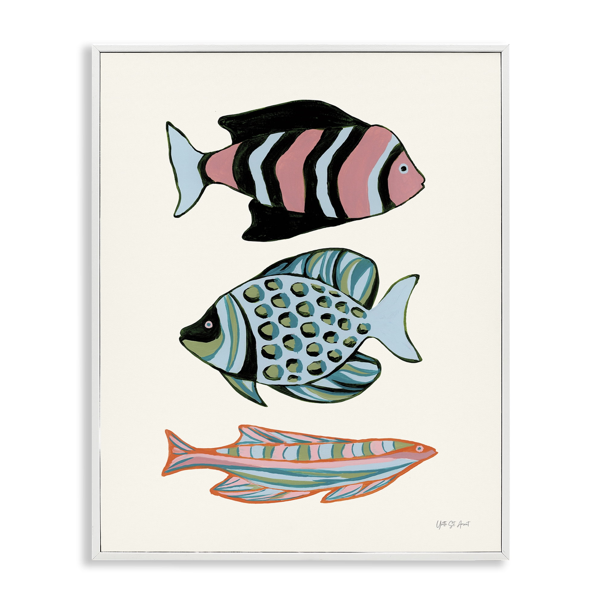 Stupell Industries Tropical Fish Trio Nautical & Beach Painting White Framed Art Print Wall Art, 11 x 14