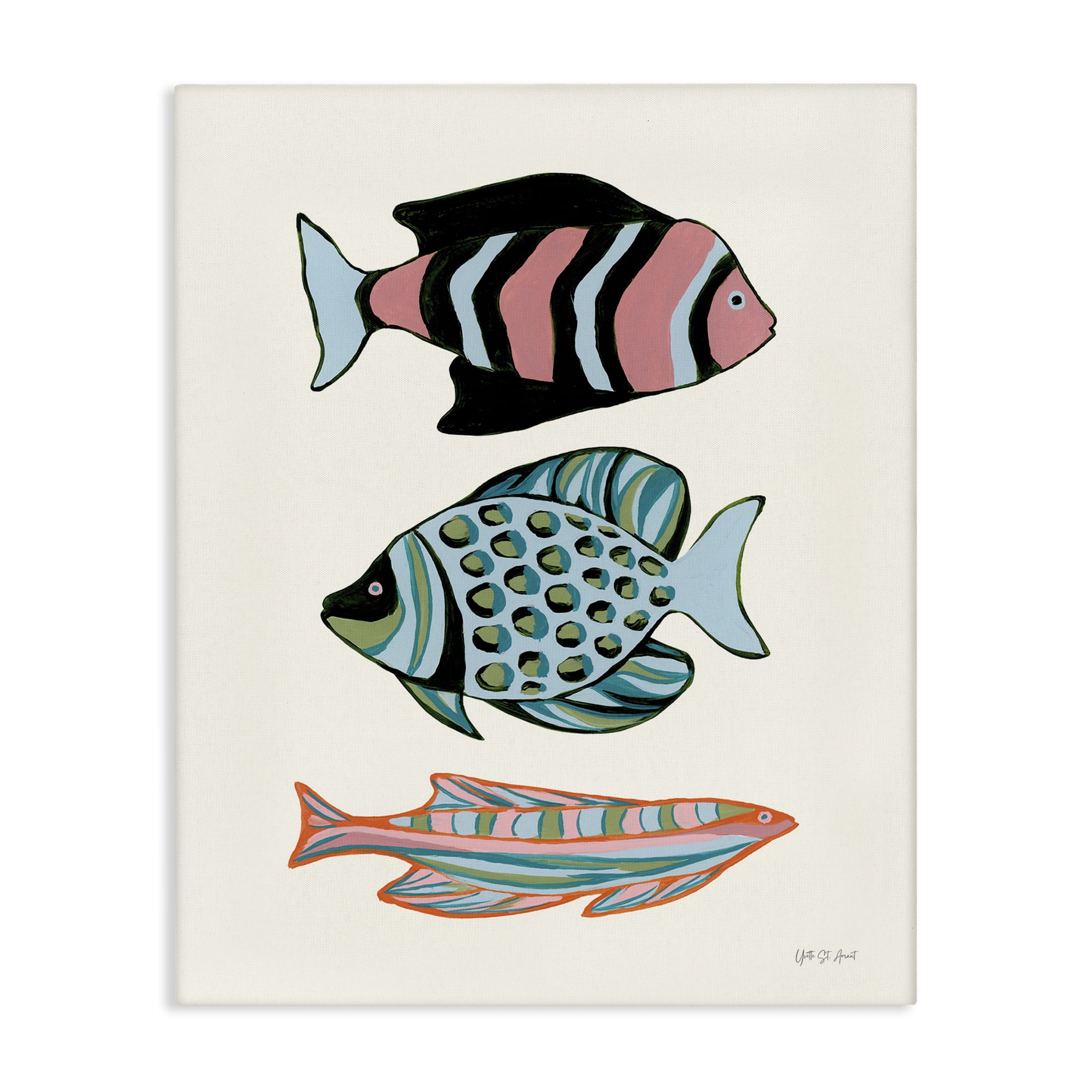Stupell Industries Tropical Fish Trio Nautical & Beach Painting Wrapped Canvas Art Print Wall Art, 16 x 20