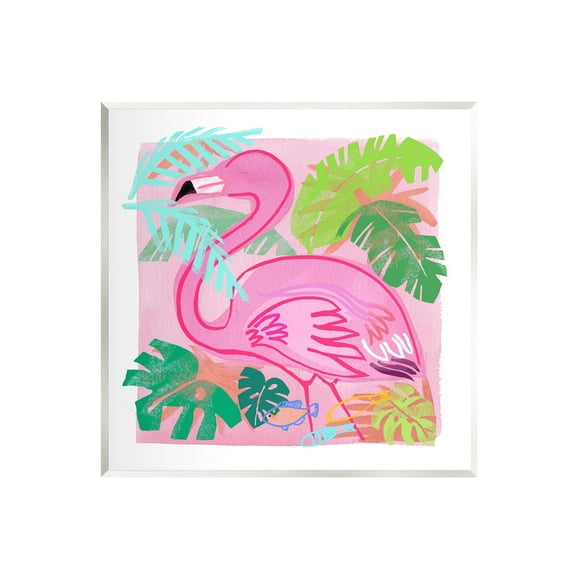 Stupell Industries Tropical Flamingo Bird Layered Fish Beach Leaves Graphic Art Unframed Art Print Wall Art, Design by unknown