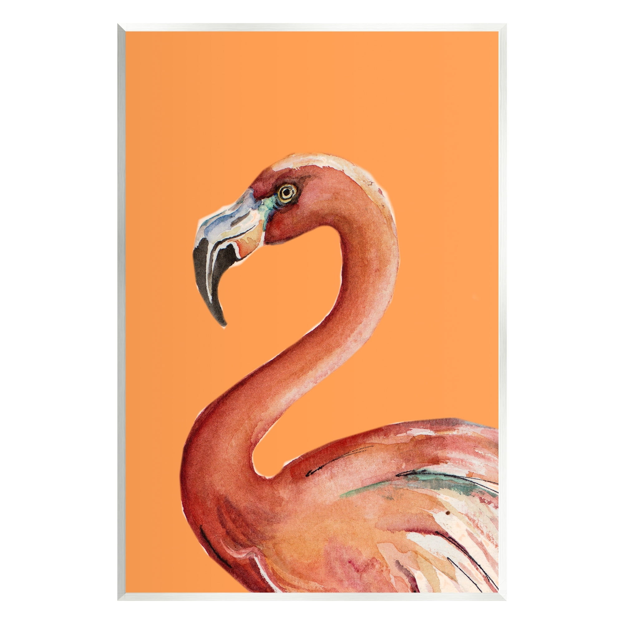 Tropical Flamingo Bird Portrait Orange MDF Wood Wall Art