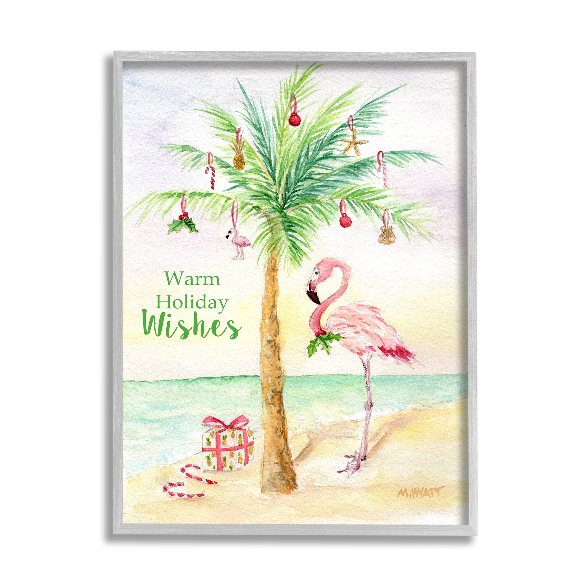 Stupell Industries Tropical Flamingo Christmas Nautical Palm Tree, 24 x 30,Design by Melissa Hyatt LLC