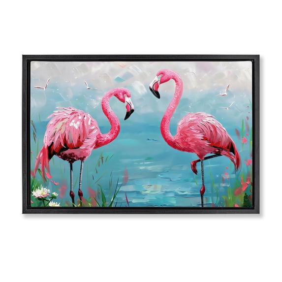 Stupell Industries Tropical Flamingo Lagoon Duo Black Floating Frame Canvas Art, 25 x 17, by LSR Design Studio